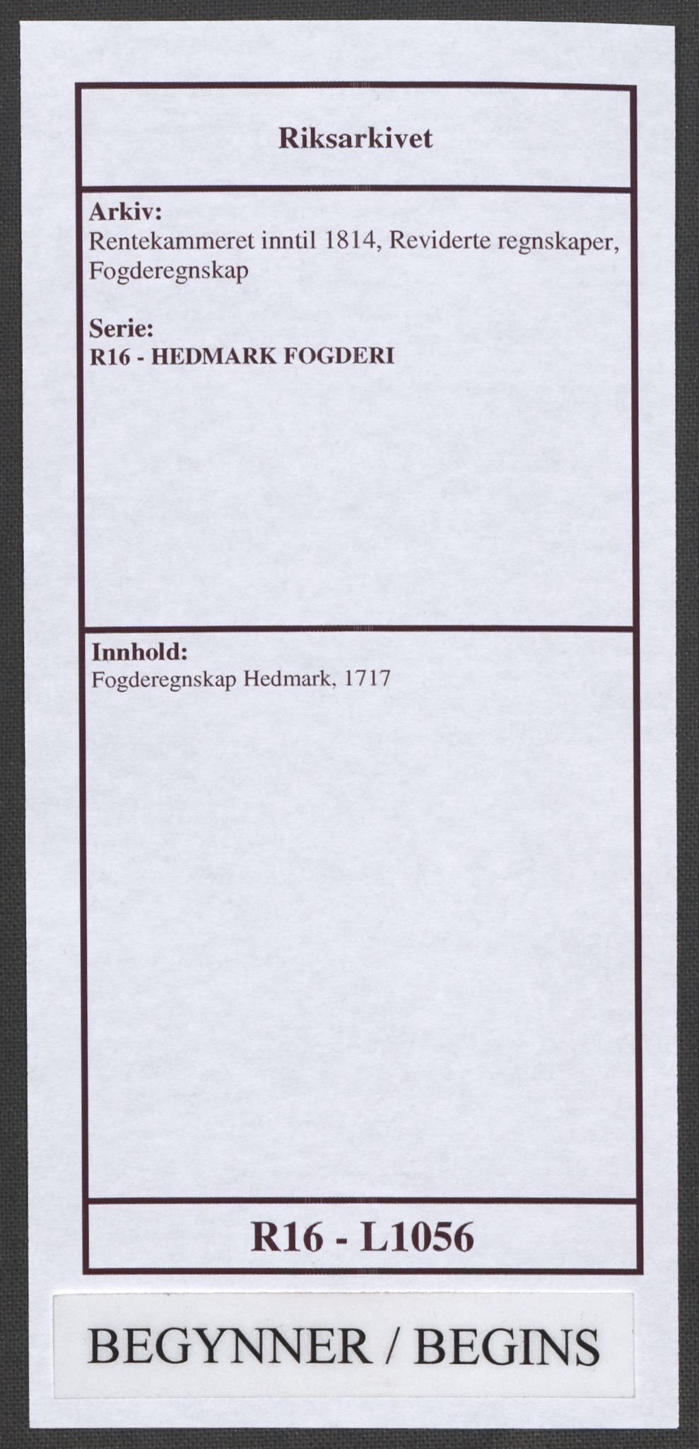 Rentekammeret inntil 1814, Reviderte regnskaper, Fogderegnskap, RA/EA-4092/R16/L1056: Fogderegnskap Hedmark, 1717, p. 1