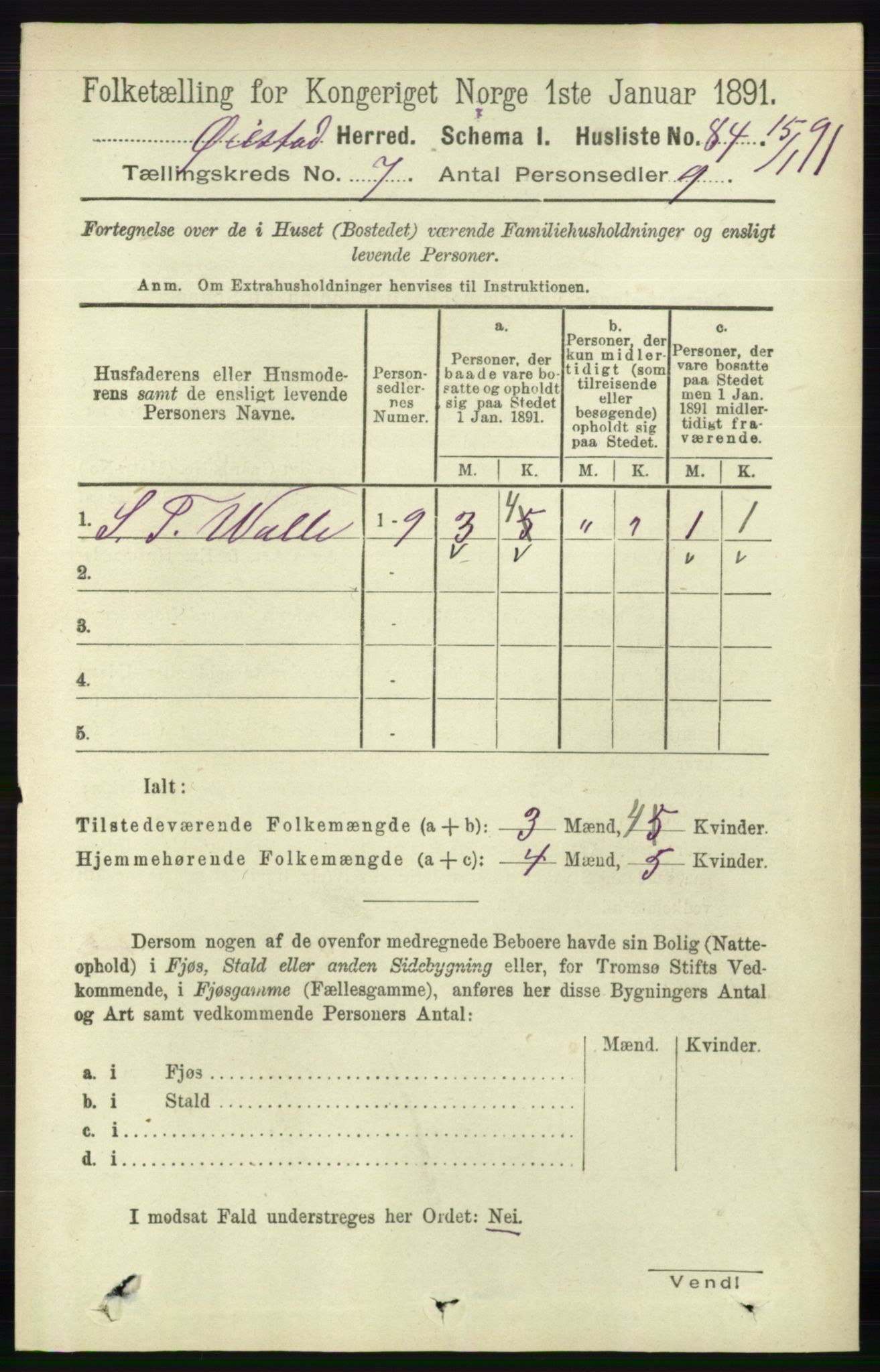 RA, 1891 census for 0920 Øyestad, 1891, p. 2652