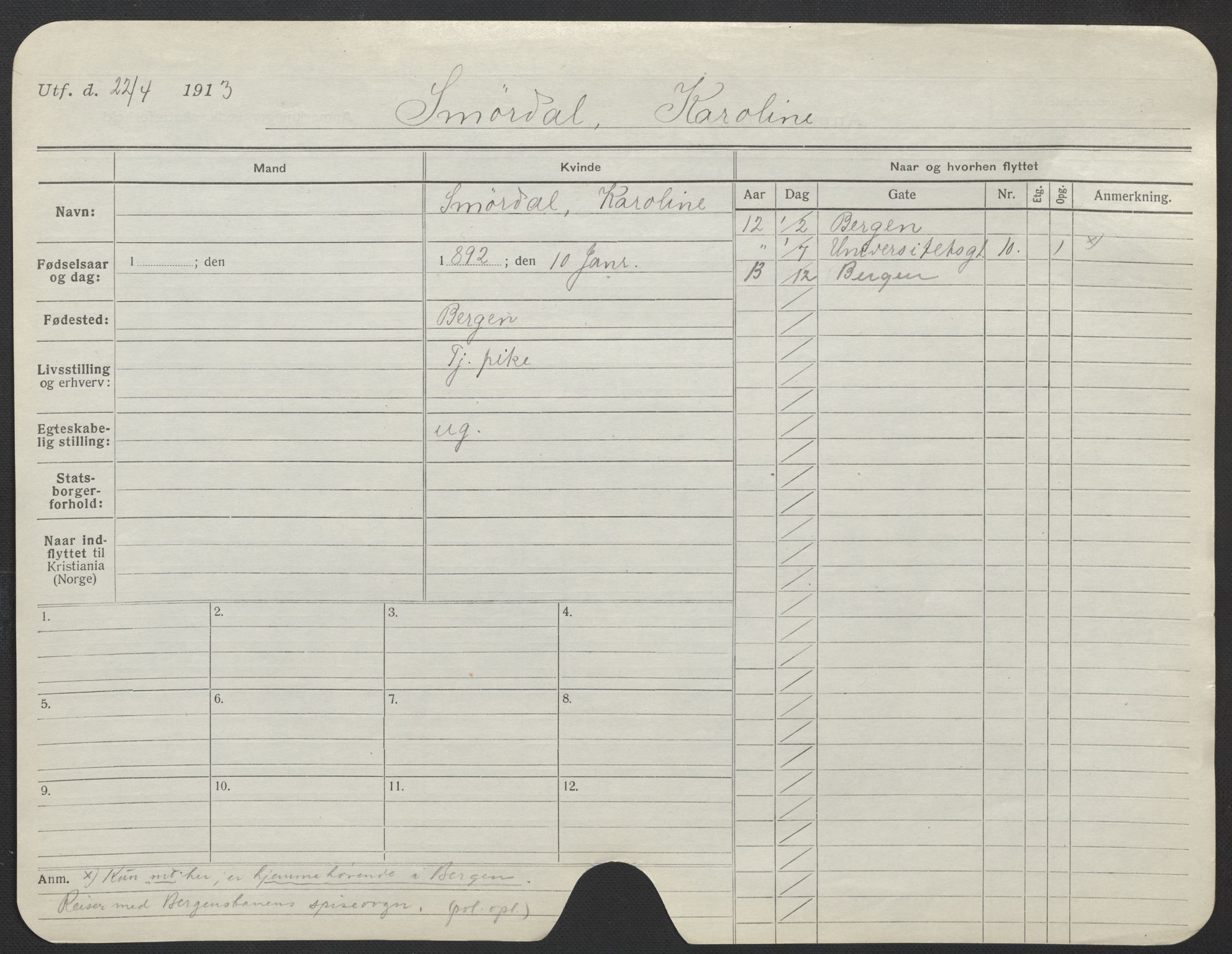 Oslo folkeregister, Registerkort, AV/SAO-A-11715/F/Fa/Fac/L0024: Kvinner, 1906-1914, p. 51a