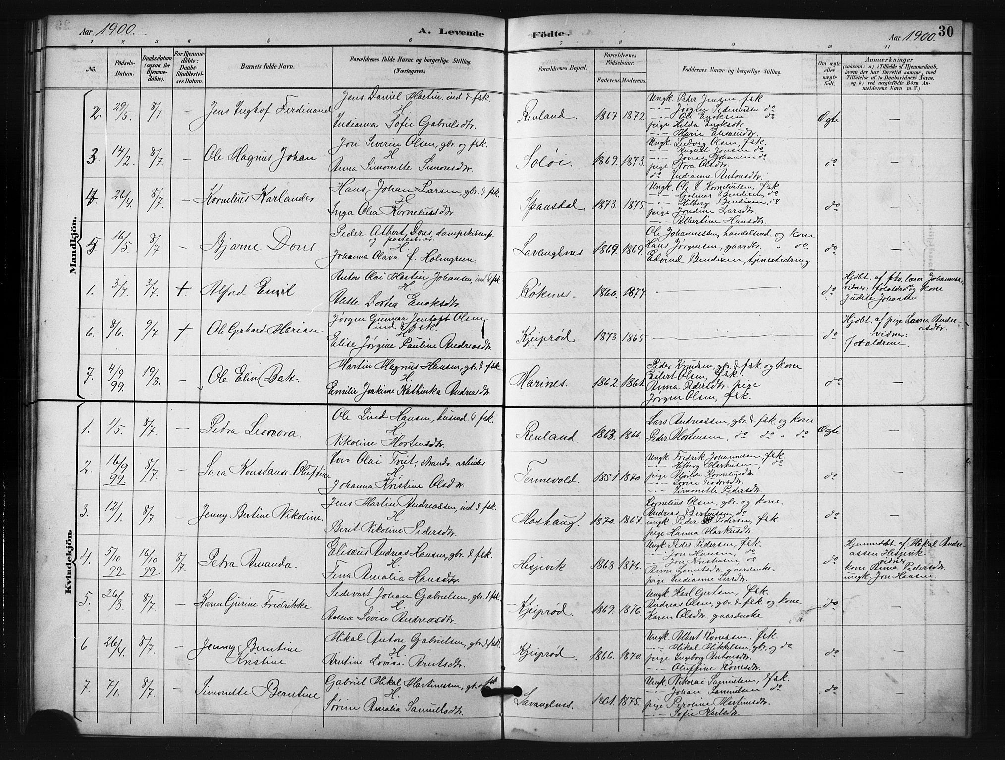 Salangen sokneprestembete, SATØ/S-1324/H/Ha/L0001klokker: Parish register (copy) no. 1, 1893-1910, p. 30