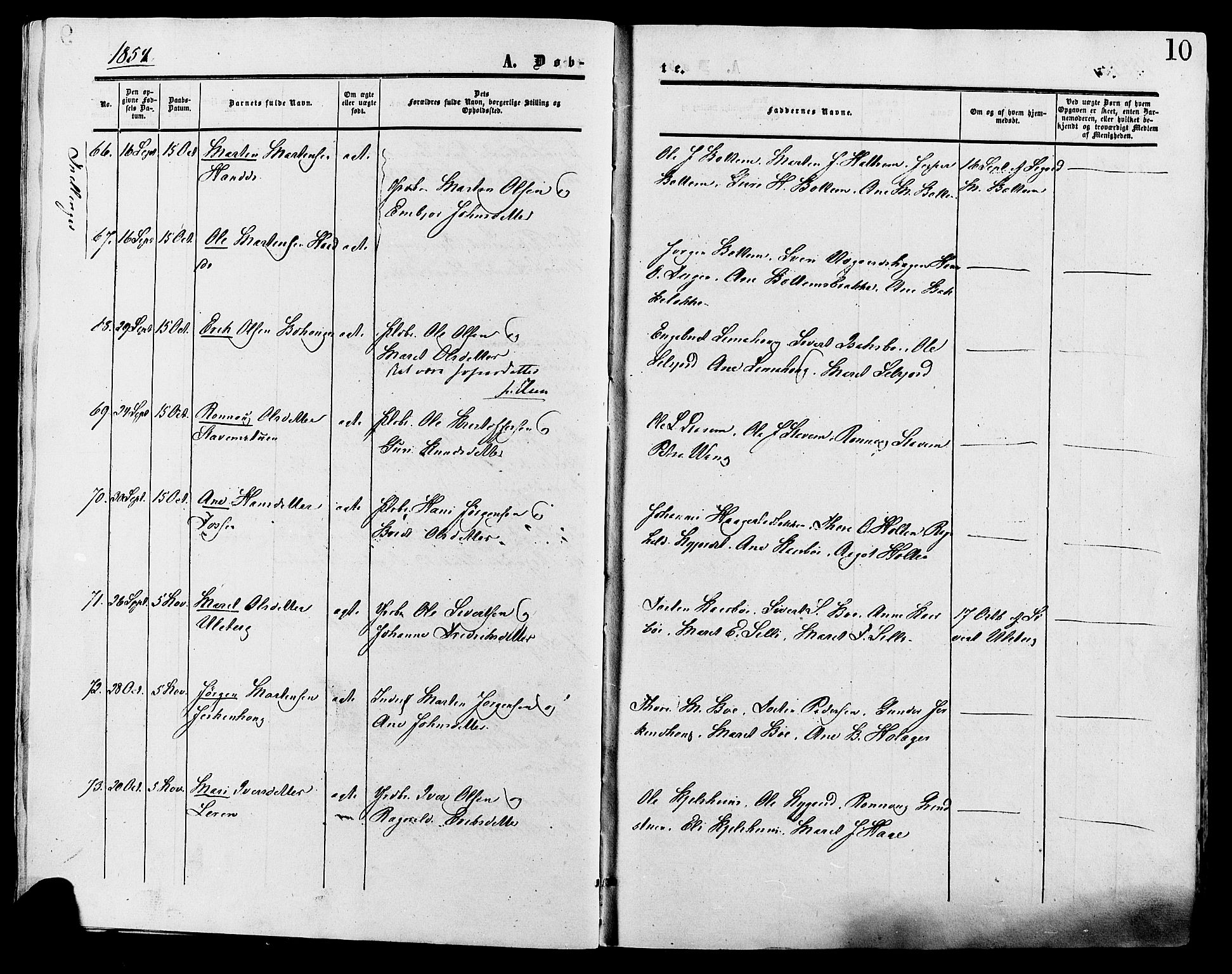 Lesja prestekontor, SAH/PREST-068/H/Ha/Haa/L0008: Parish register (official) no. 8, 1854-1880, p. 10