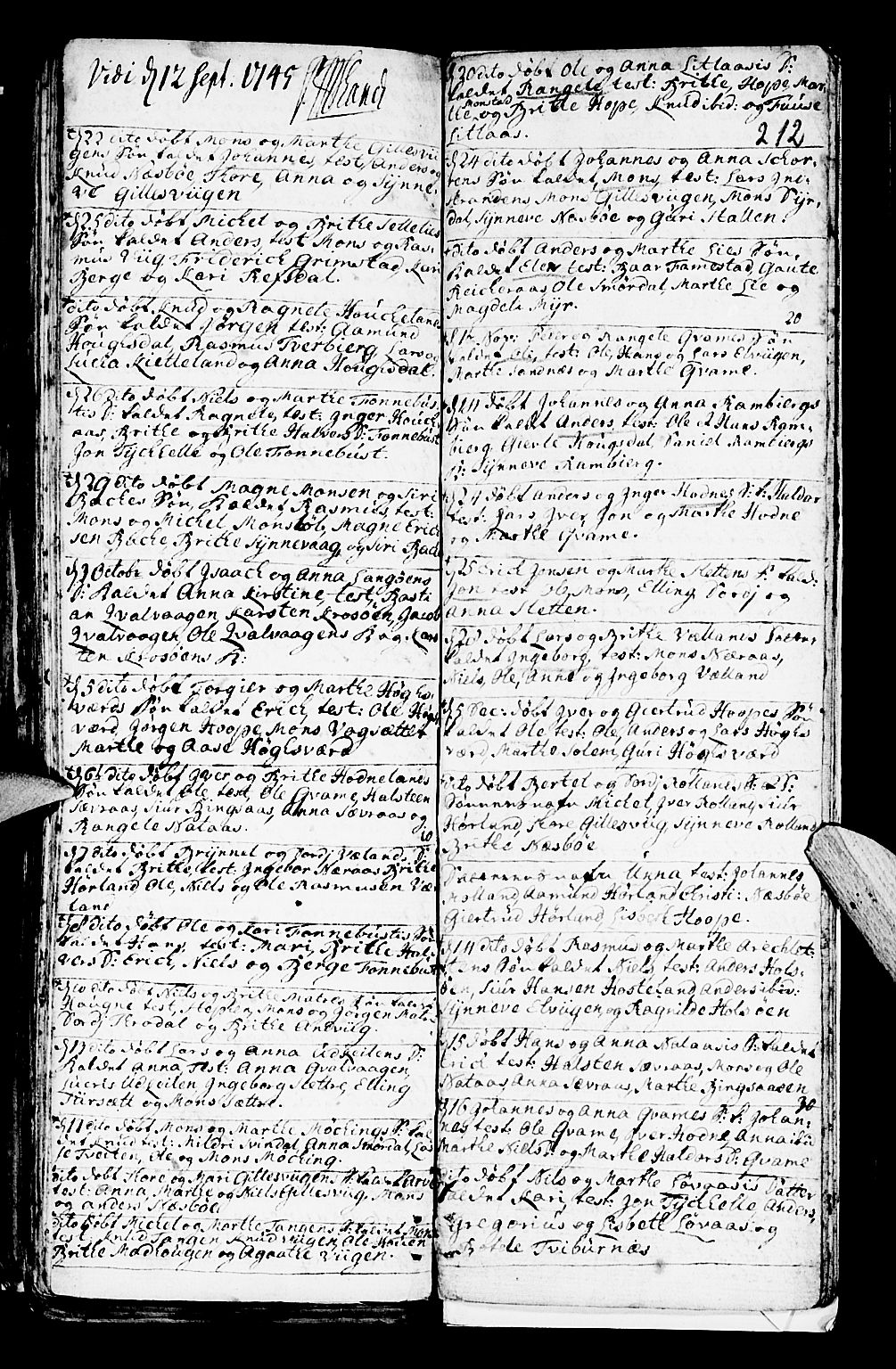 Lindås Sokneprestembete, SAB/A-76701/H/Haa: Parish register (official) no. A 1, 1699-1746, p. 212