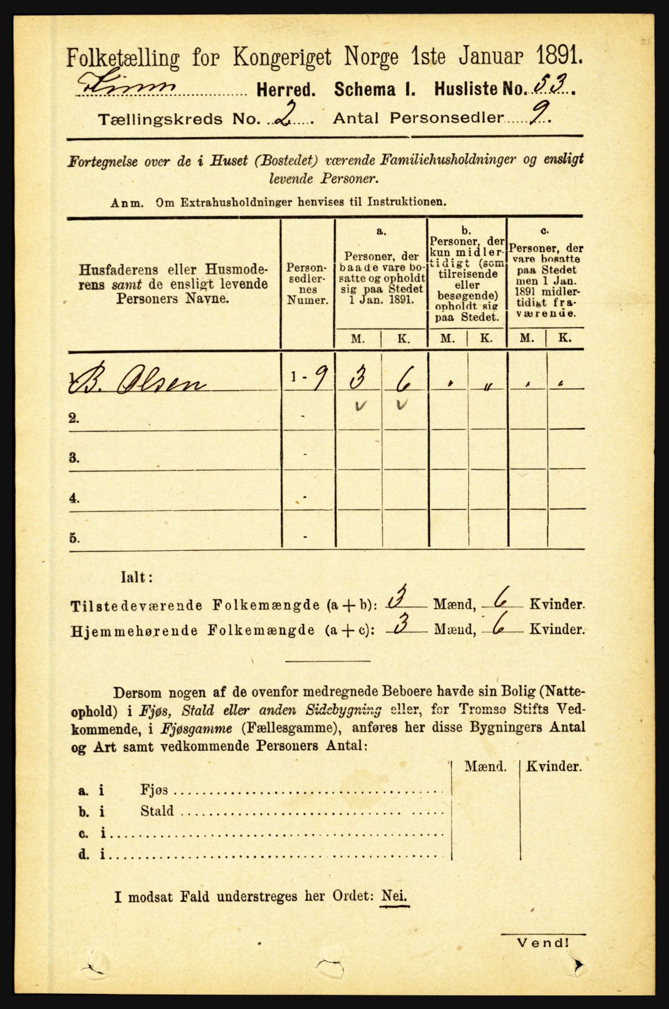 RA, 1891 census for 1437 Kinn, 1891, p. 529