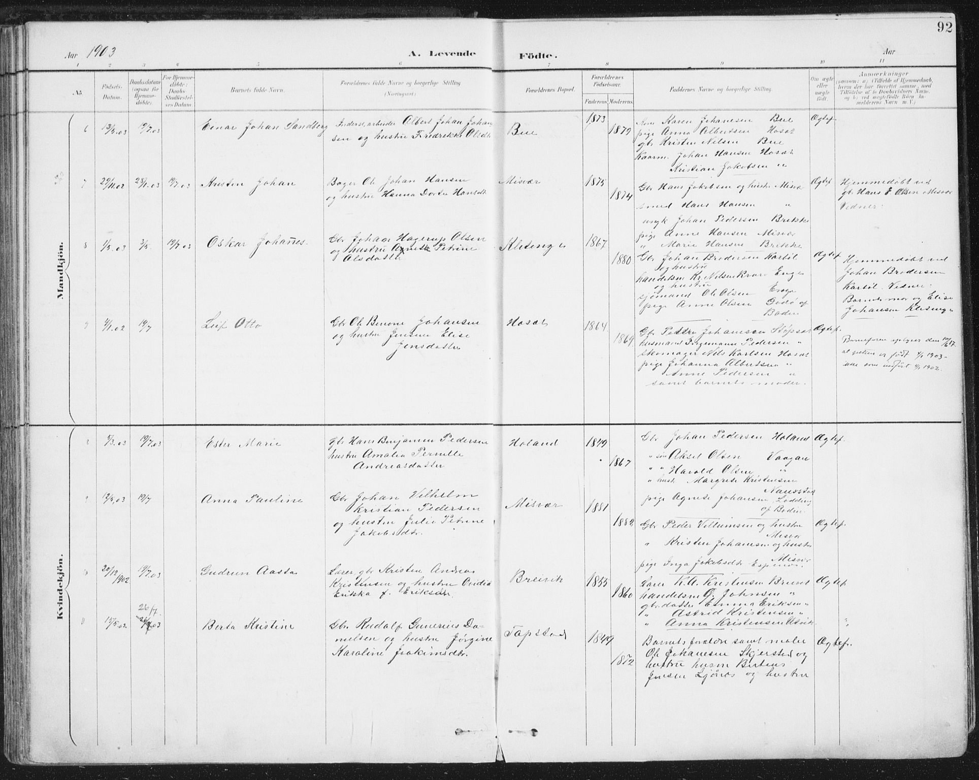 Ministerialprotokoller, klokkerbøker og fødselsregistre - Nordland, SAT/A-1459/852/L0741: Parish register (official) no. 852A11, 1894-1917, p. 92