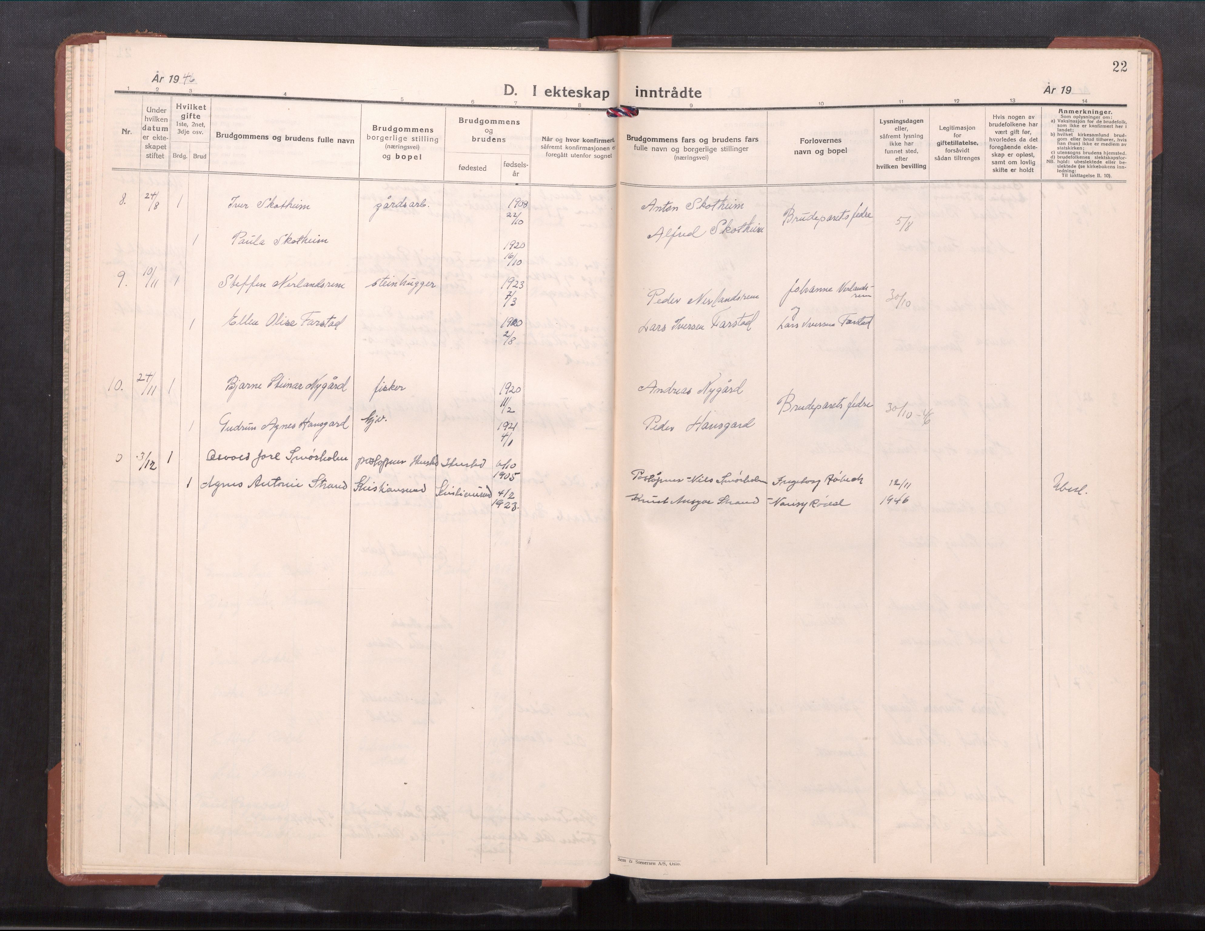 Ministerialprotokoller, klokkerbøker og fødselsregistre - Møre og Romsdal, AV/SAT-A-1454/567/L0787: Parish register (copy) no. 567---, 1939-1954, p. 22