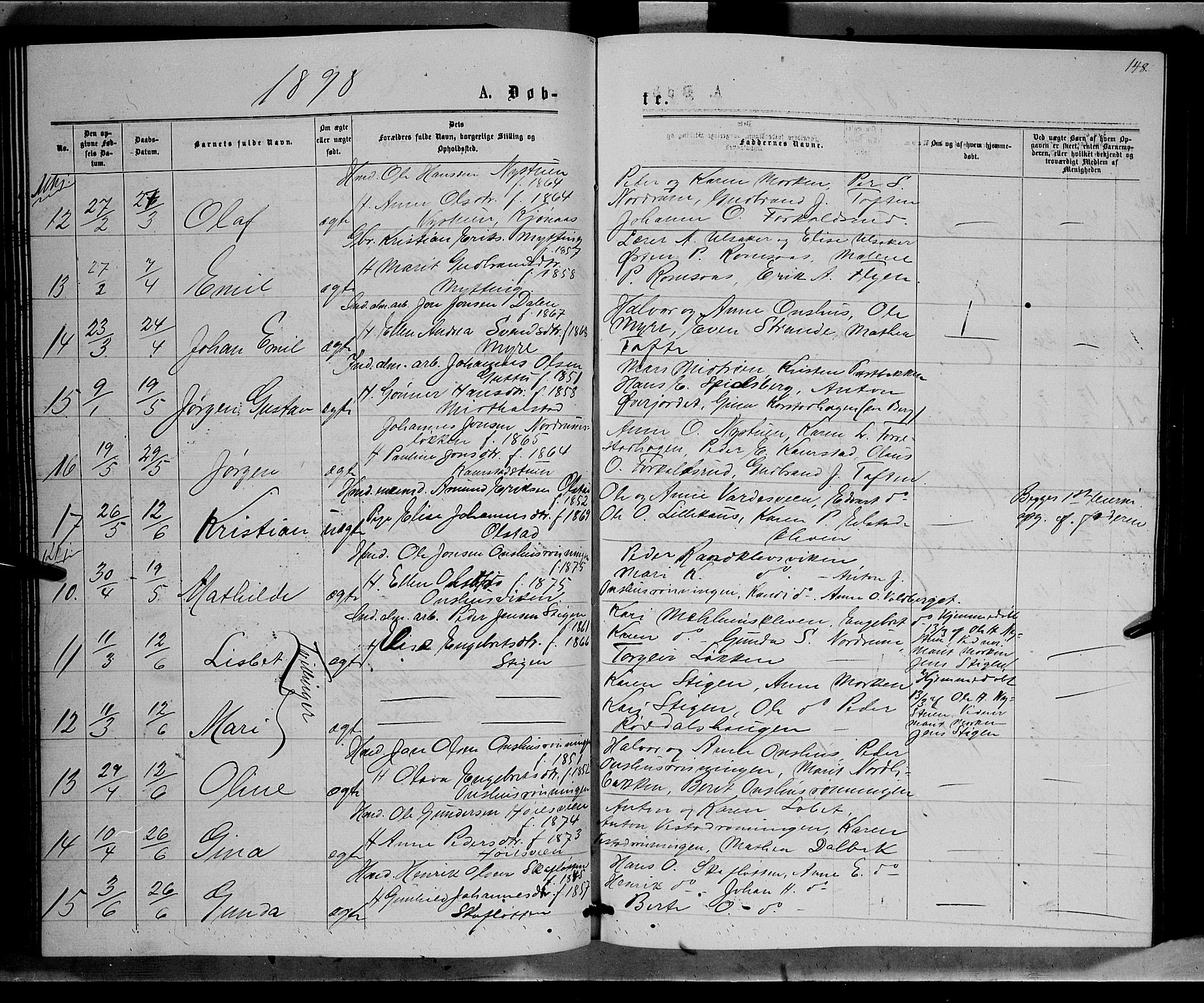 Ringebu prestekontor, AV/SAH-PREST-082/H/Ha/Hab/L0006: Parish register (copy) no. 6, 1880-1898, p. 148