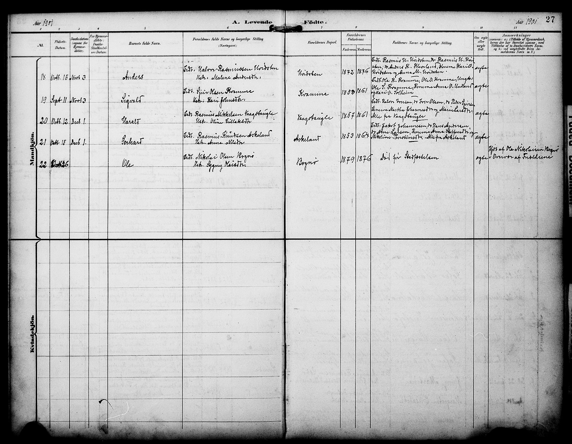 Manger sokneprestembete, SAB/A-76801/H/Haa: Parish register (official) no. D 2, 1894-1908, p. 27