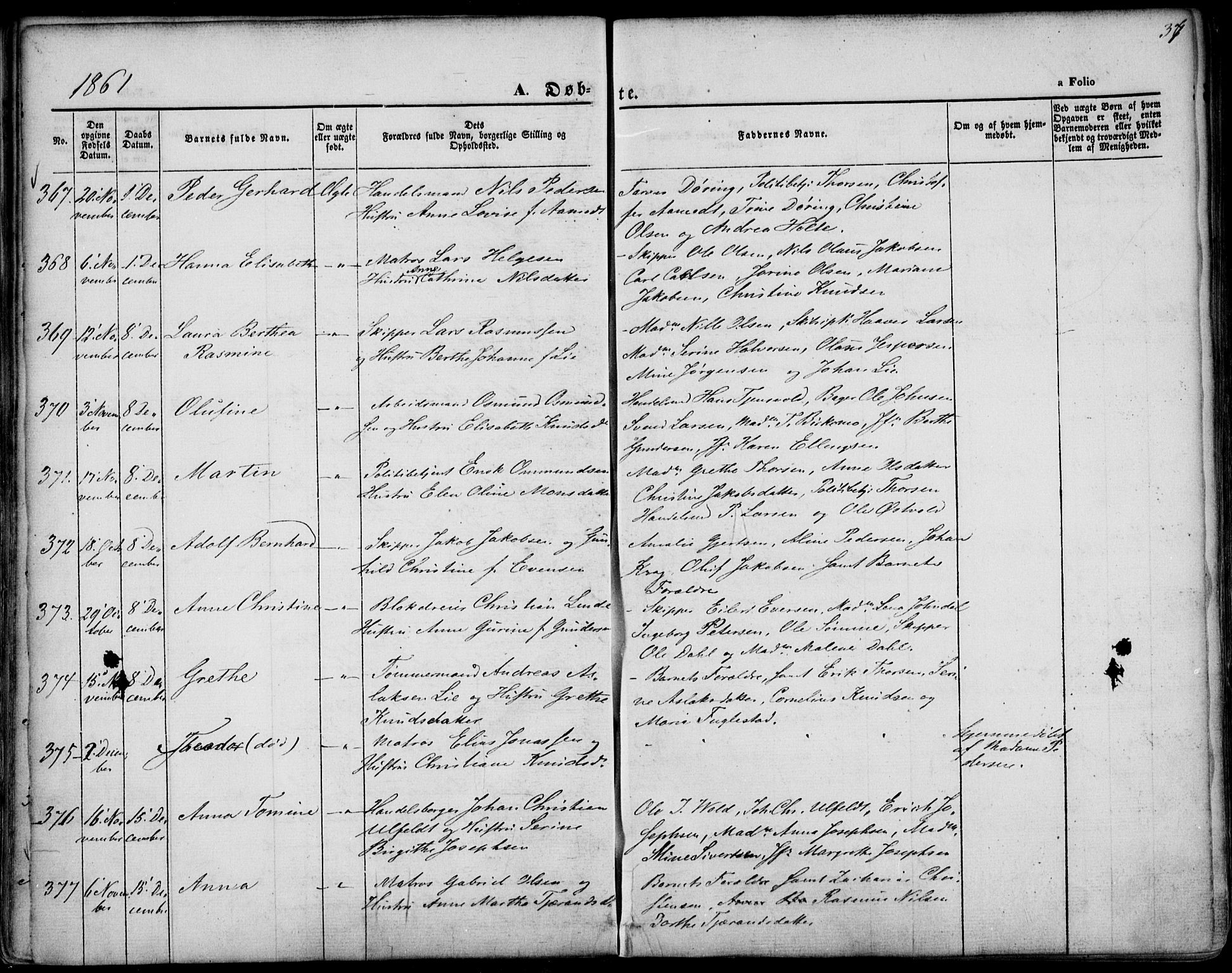 St. Petri sokneprestkontor, SAST/A-101813/001/30/30BA/L0001: Parish register (official) no. A 1, 1861-1868, p. 37