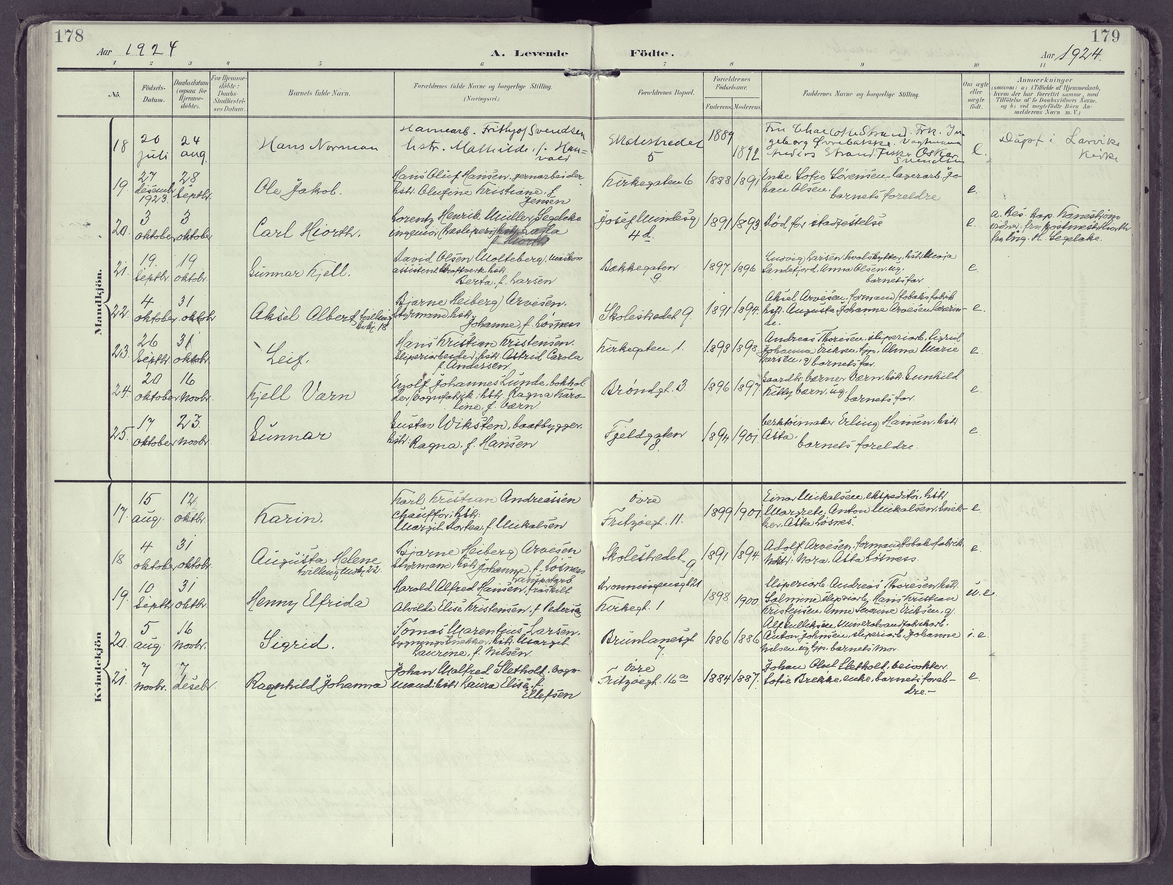 Larvik kirkebøker, AV/SAKO-A-352/F/Fb/L0005: Parish register (official) no. II 5, 1903-1925, p. 178-179