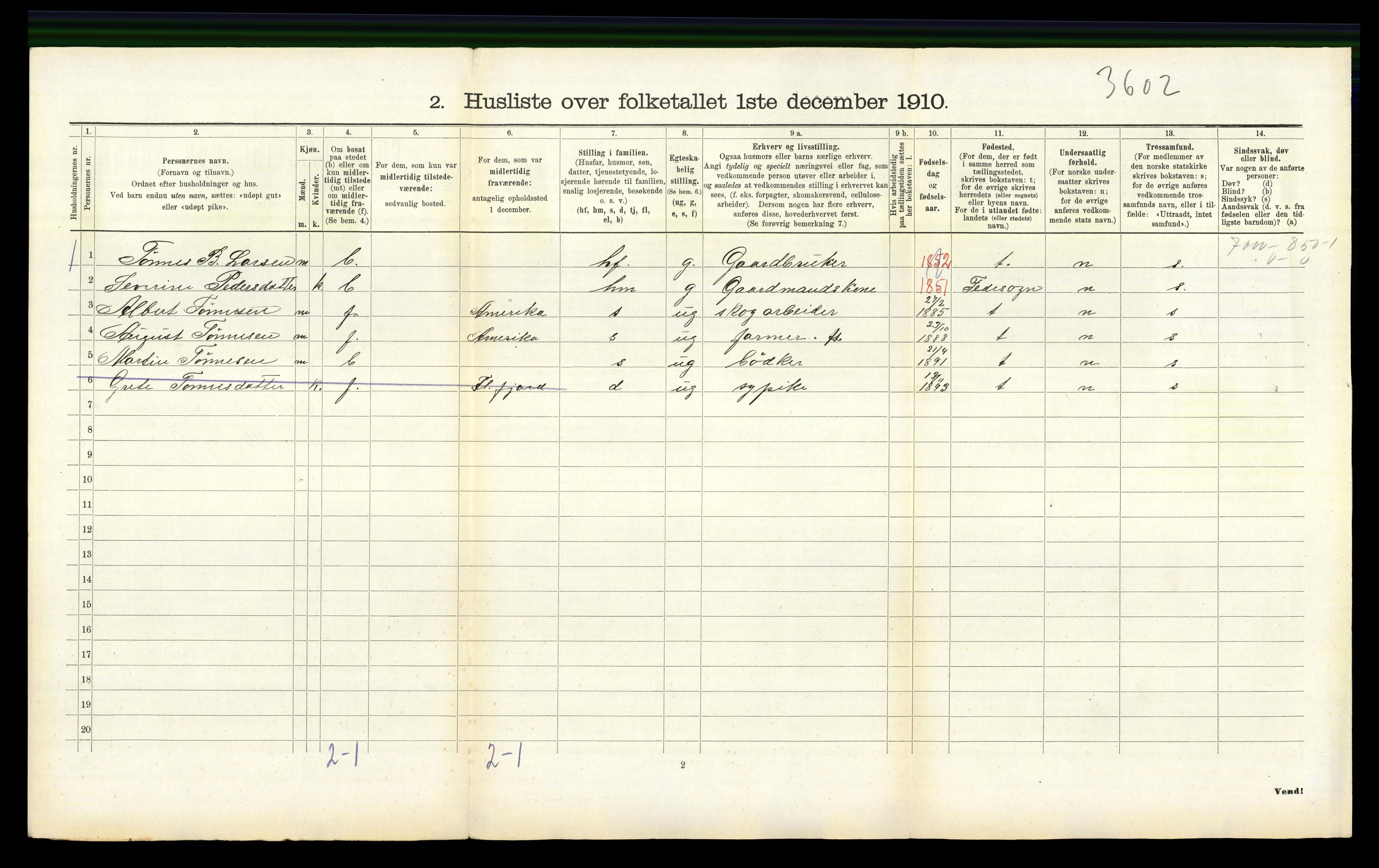 RA, 1910 census for Nes, 1910, p. 446