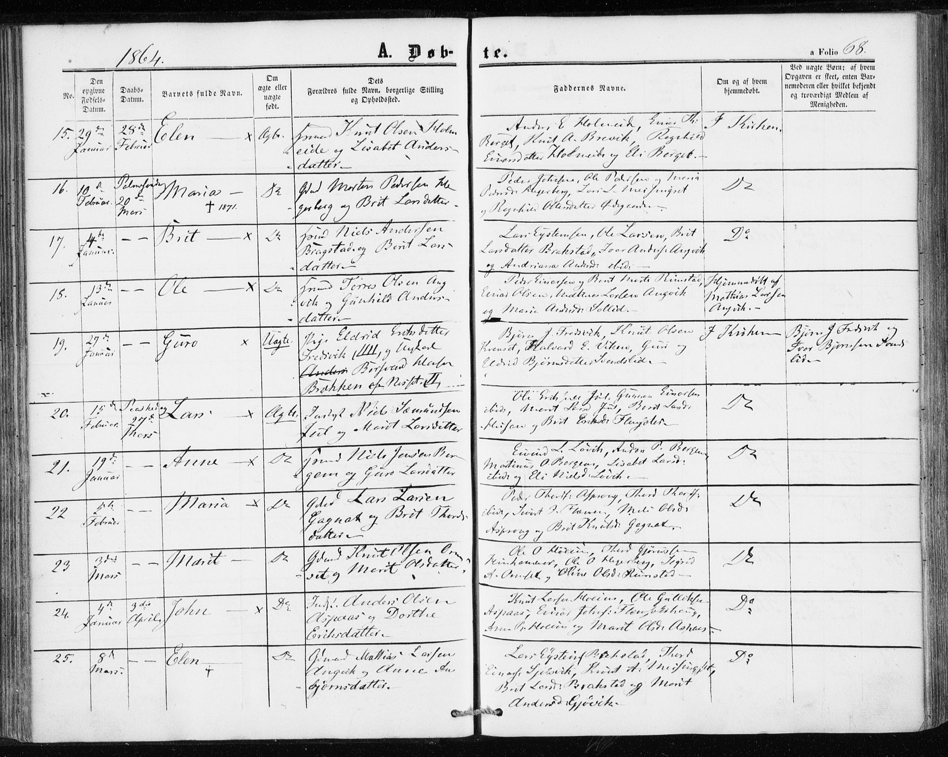 Ministerialprotokoller, klokkerbøker og fødselsregistre - Møre og Romsdal, AV/SAT-A-1454/586/L0985: Parish register (official) no. 586A11, 1857-1866, p. 68