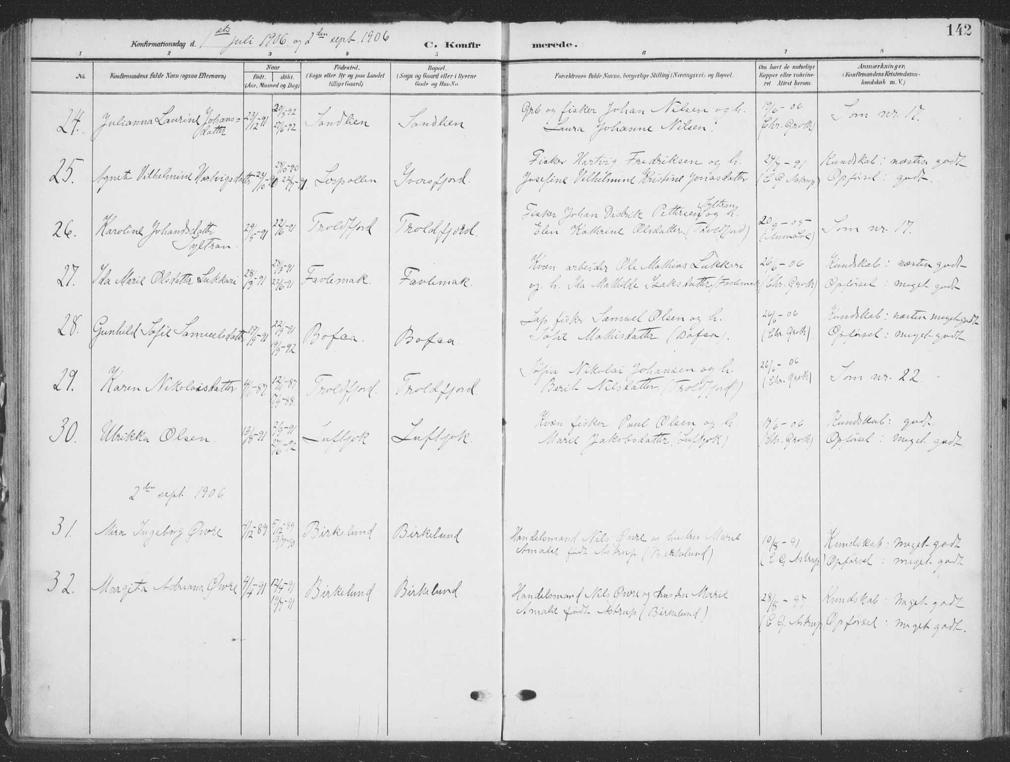 Tana sokneprestkontor, SATØ/S-1334/H/Ha/L0007kirke: Parish register (official) no. 7, 1904-1918, p. 142