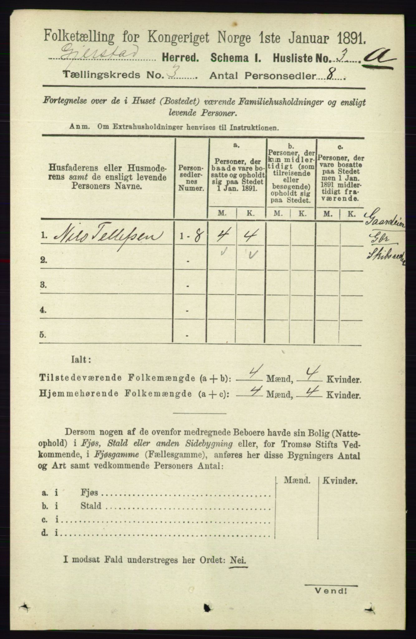 RA, 1891 census for 0911 Gjerstad, 1891, p. 997