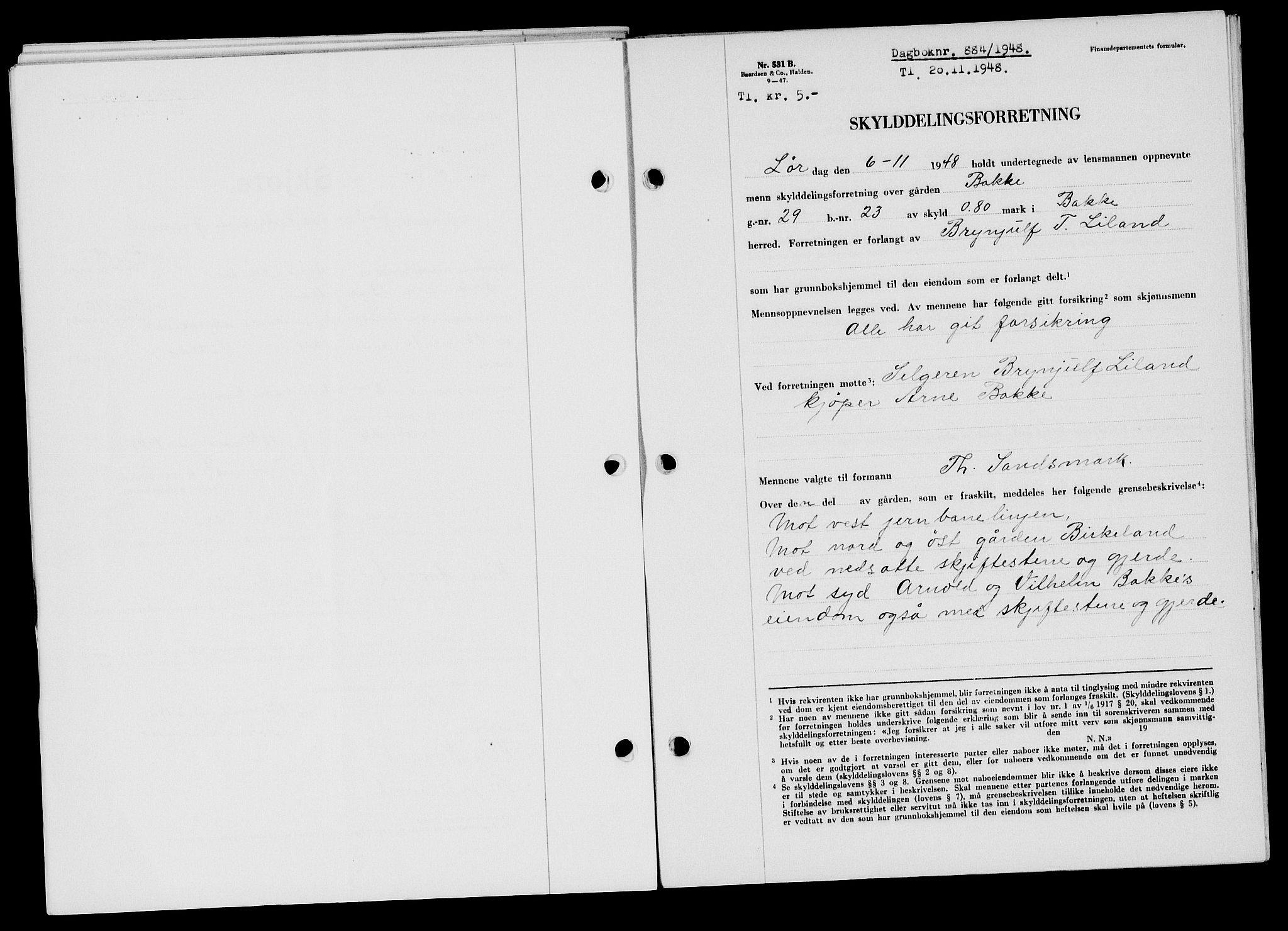 Flekkefjord sorenskriveri, SAK/1221-0001/G/Gb/Gba/L0064: Mortgage book no. A-12, 1948-1949, Diary no: : 884/1948