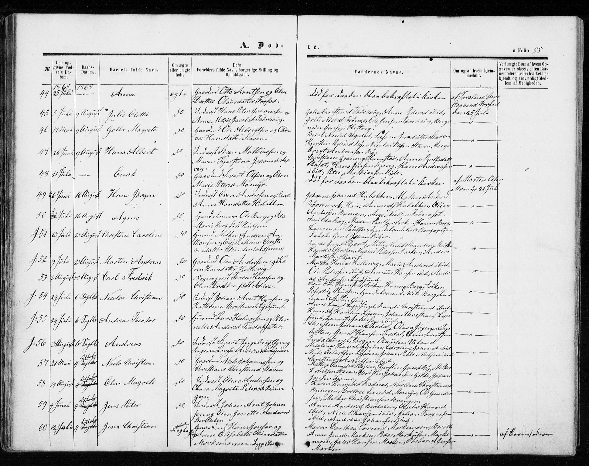 Ministerialprotokoller, klokkerbøker og fødselsregistre - Sør-Trøndelag, AV/SAT-A-1456/655/L0678: Parish register (official) no. 655A07, 1861-1873, p. 55