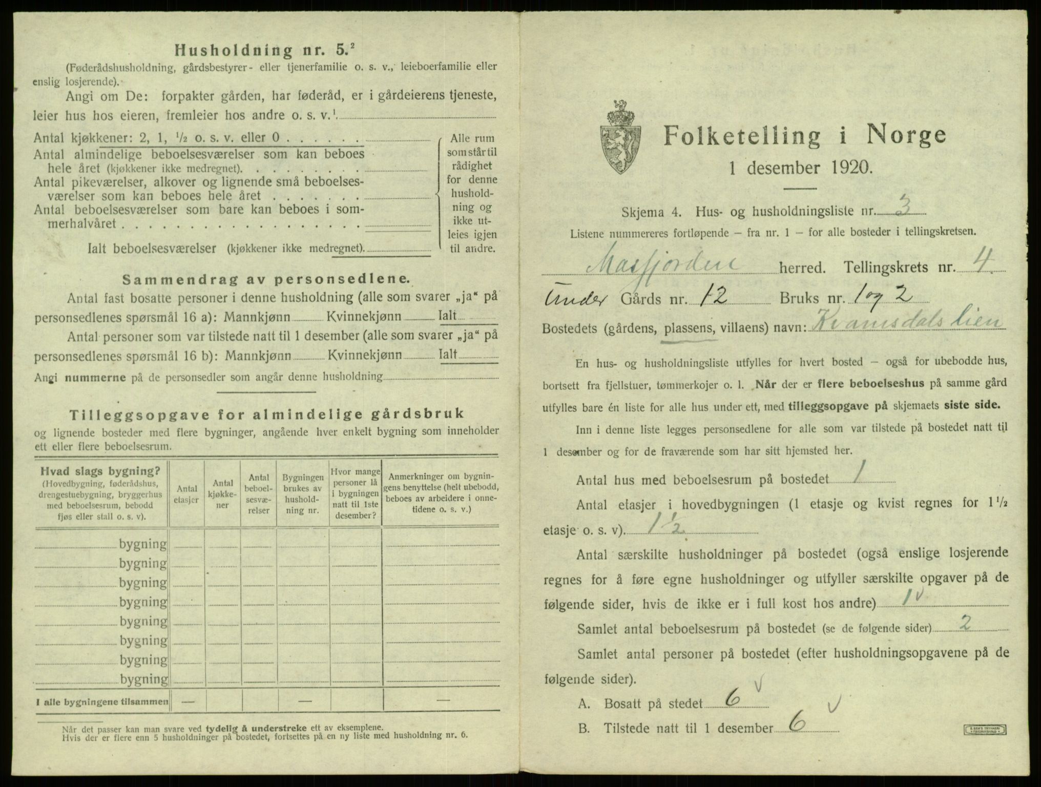 SAB, 1920 census for Masfjorden, 1920, p. 201