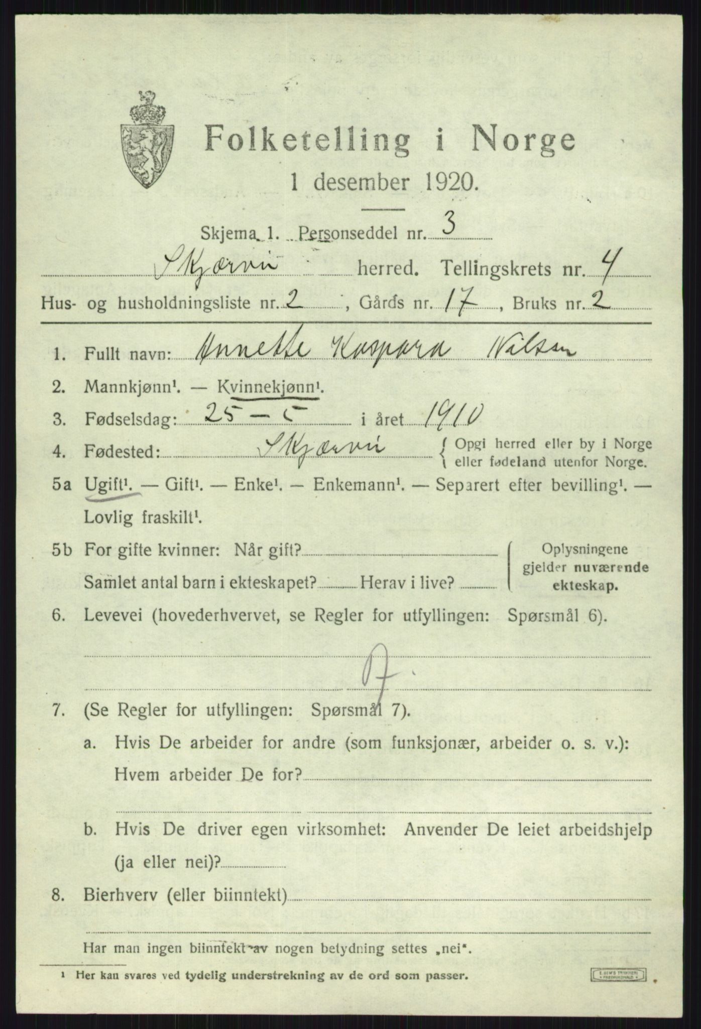 SATØ, 1920 census for Skjervøy, 1920, p. 2445