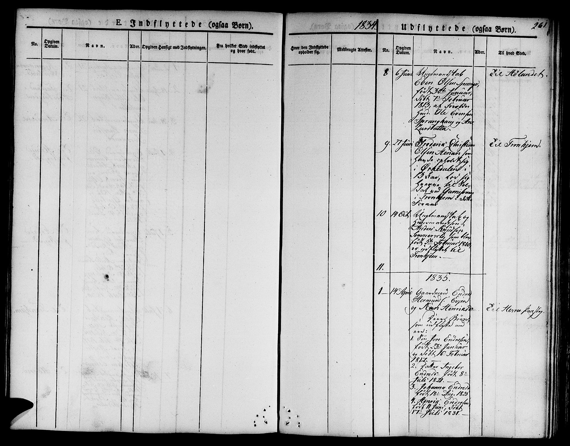 Ministerialprotokoller, klokkerbøker og fødselsregistre - Sør-Trøndelag, SAT/A-1456/668/L0804: Parish register (official) no. 668A04, 1826-1839, p. 261