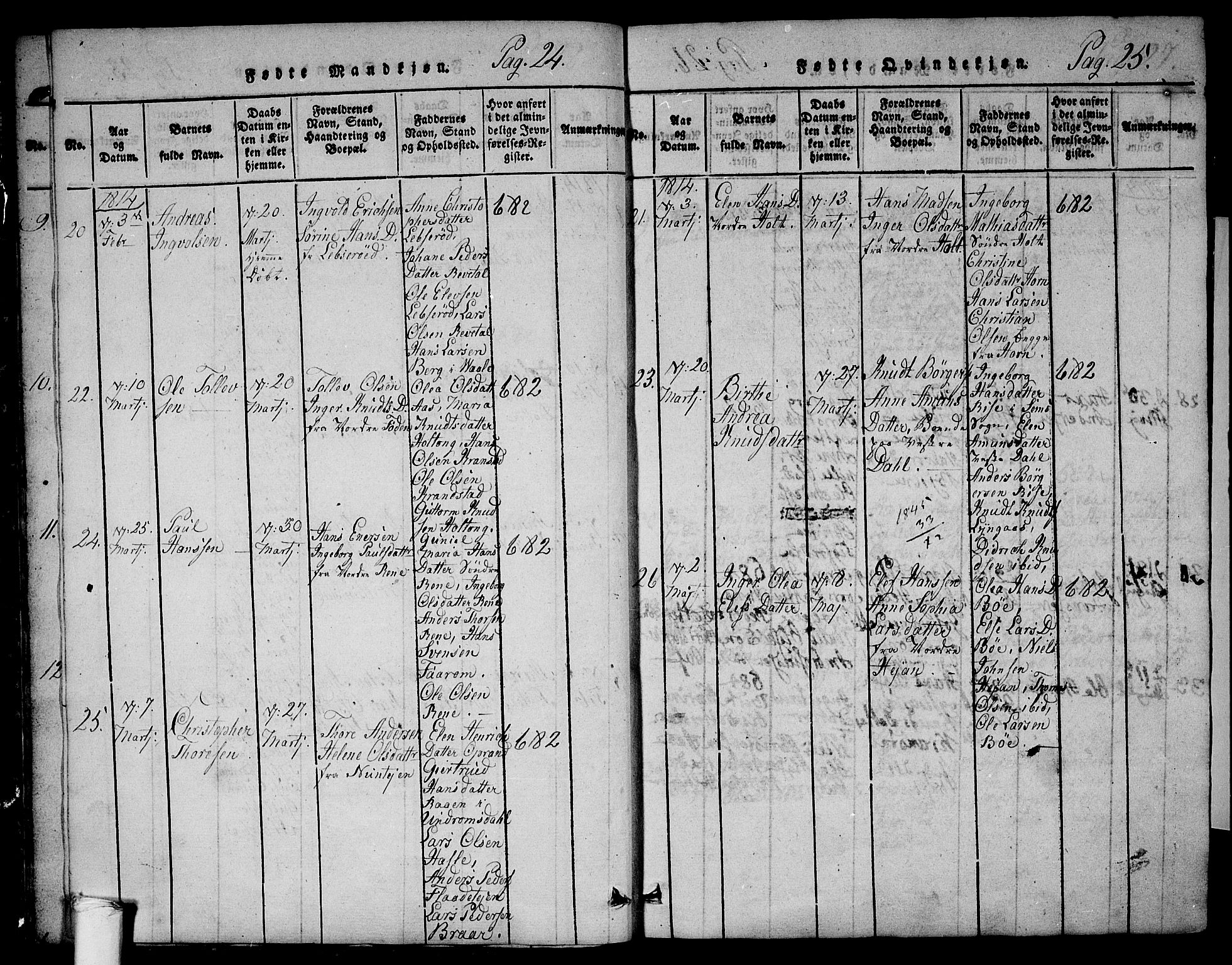 Ramnes kirkebøker, SAKO/A-314/F/Fa/L0004: Parish register (official) no. I 4, 1813-1840, p. 24-25
