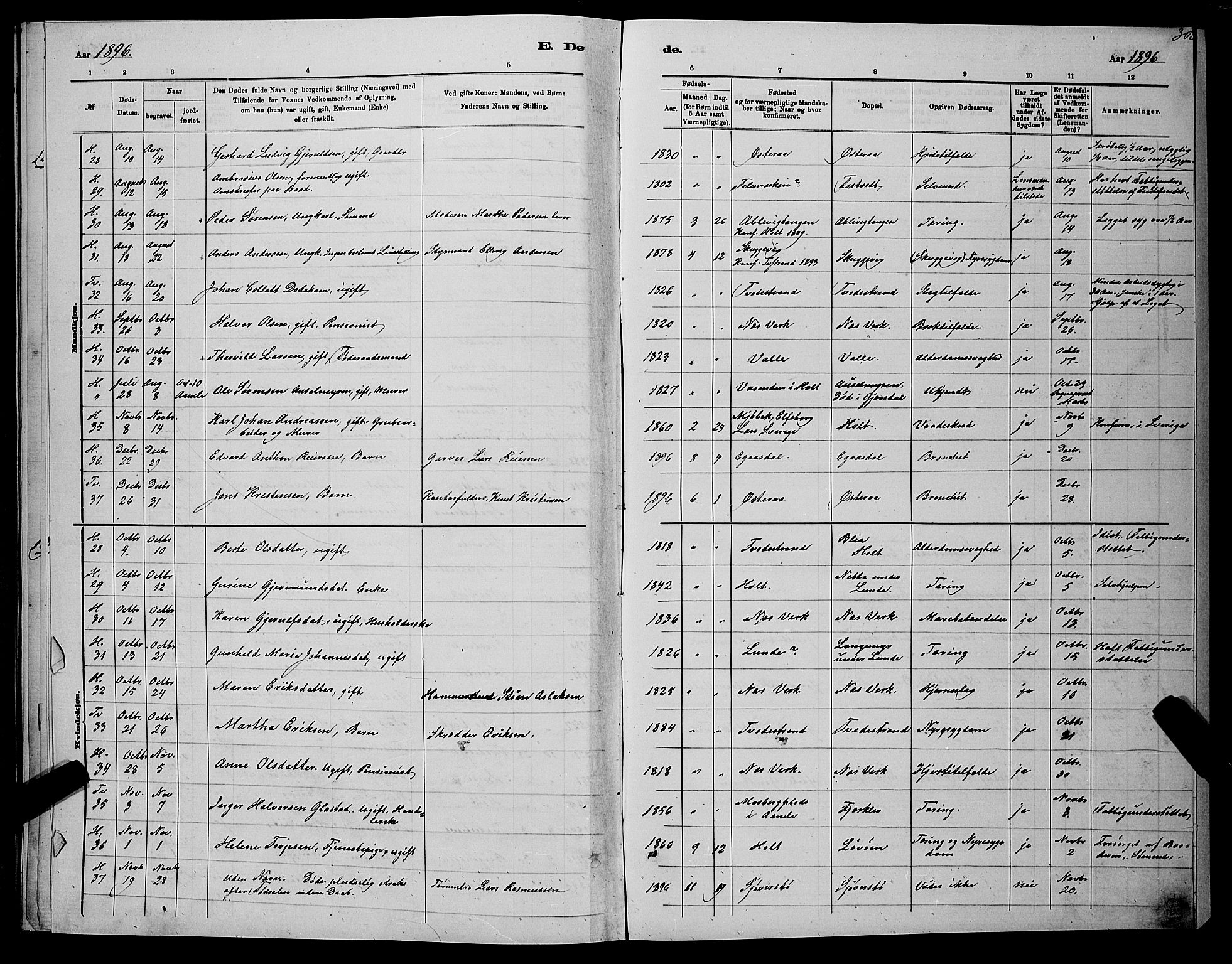 Holt sokneprestkontor, AV/SAK-1111-0021/F/Fb/L0010: Parish register (copy) no. B 10, 1883-1896, p. 304