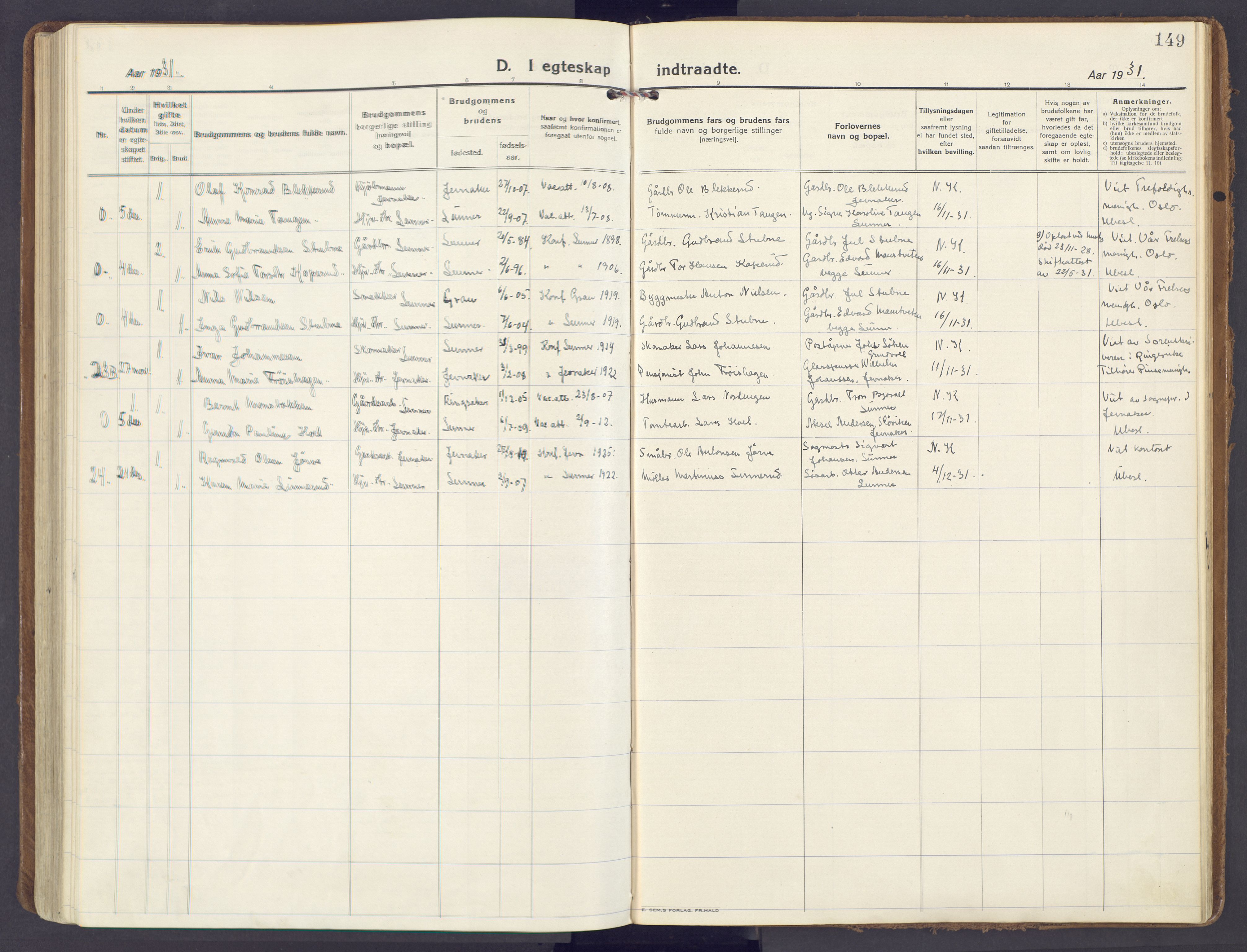 Lunner prestekontor, AV/SAH-PREST-118/H/Ha/Haa/L0002: Parish register (official) no. 2, 1922-1931, p. 149