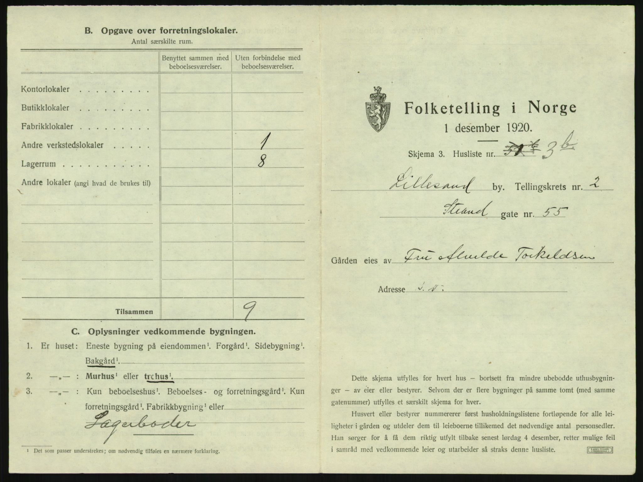 SAK, 1920 census for Lillesand, 1920, p. 231