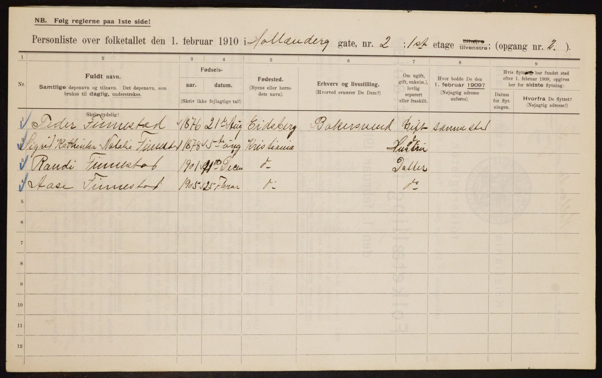 OBA, Municipal Census 1910 for Kristiania, 1910, p. 39873