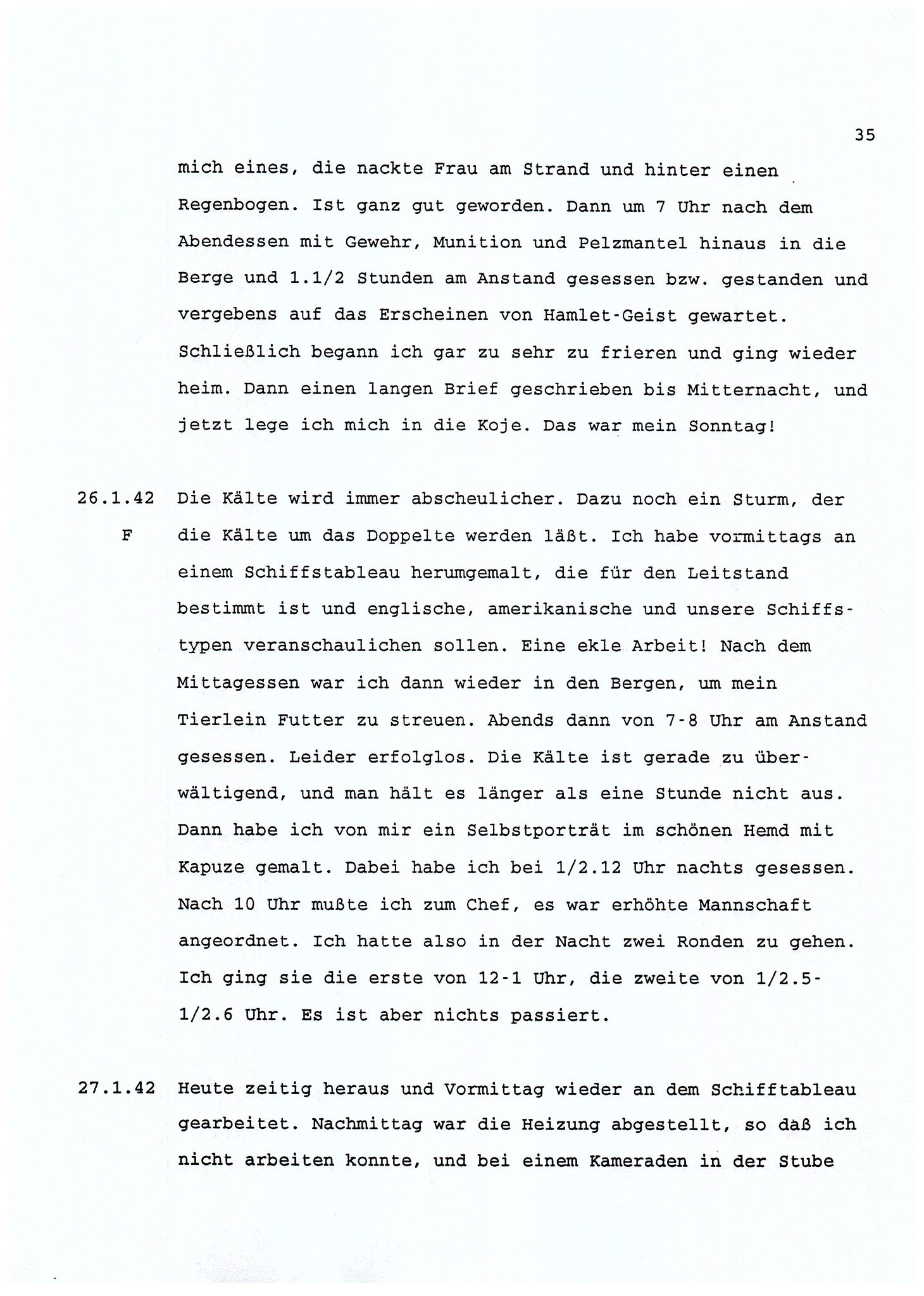 Dagbokopptegnelser av en tysk marineoffiser stasjonert i Norge , FMFB/A-1160/F/L0001: Dagbokopptegnelser av en tysk marineoffiser stasjonert i Norge, 1941-1944, p. 35