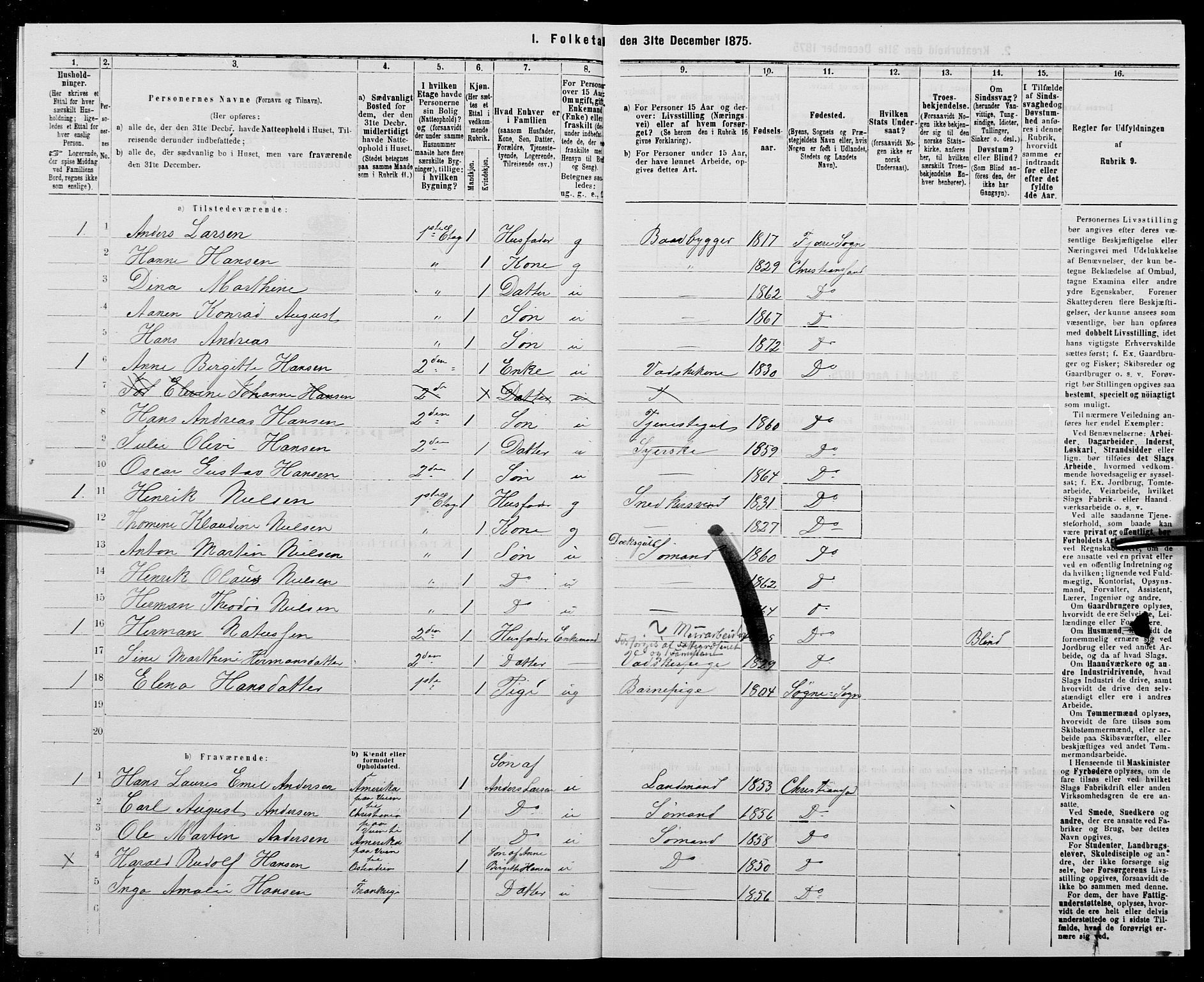 SAK, 1875 census for 1001P Kristiansand, 1875, p. 182