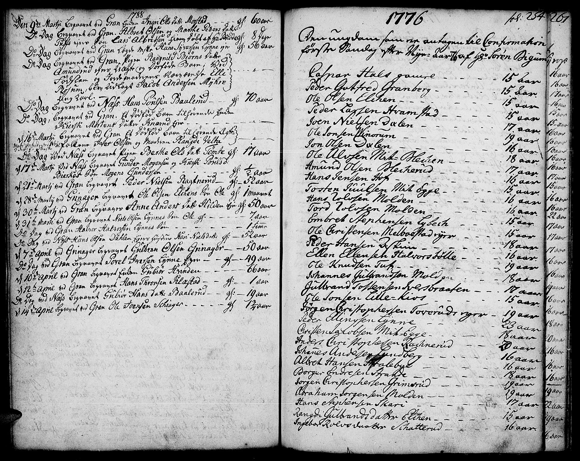 Gran prestekontor, SAH/PREST-112/H/Ha/Haa/L0005: Parish register (official) no. 5, 1776-1788, p. 254