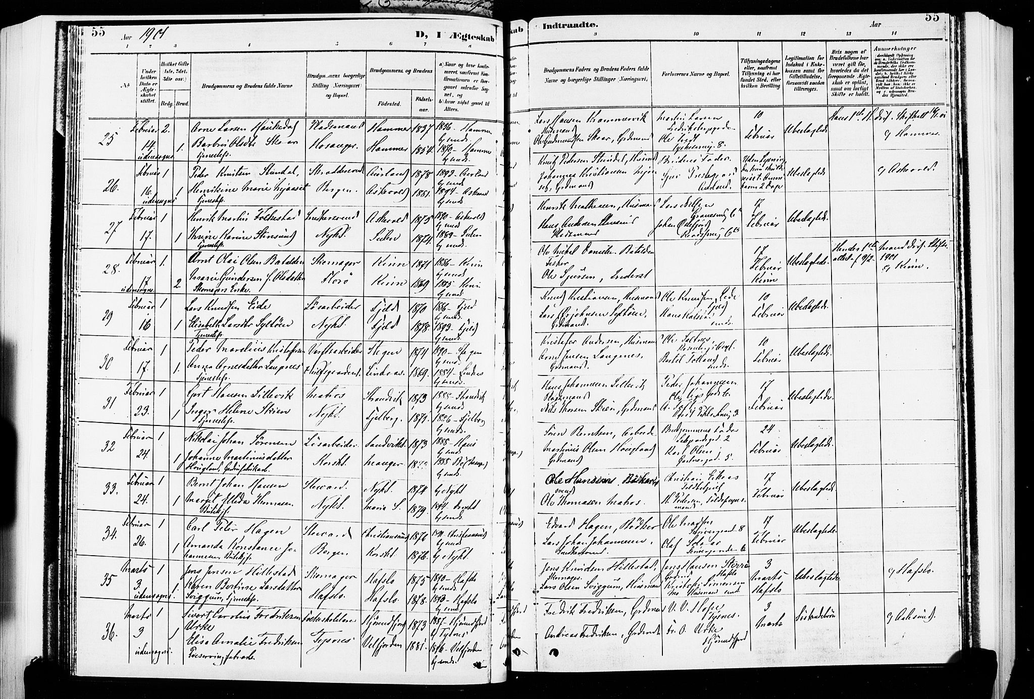 Nykirken Sokneprestembete, SAB/A-77101/H/Hab: Parish register (copy) no. D 2, 1896-1905, p. 55