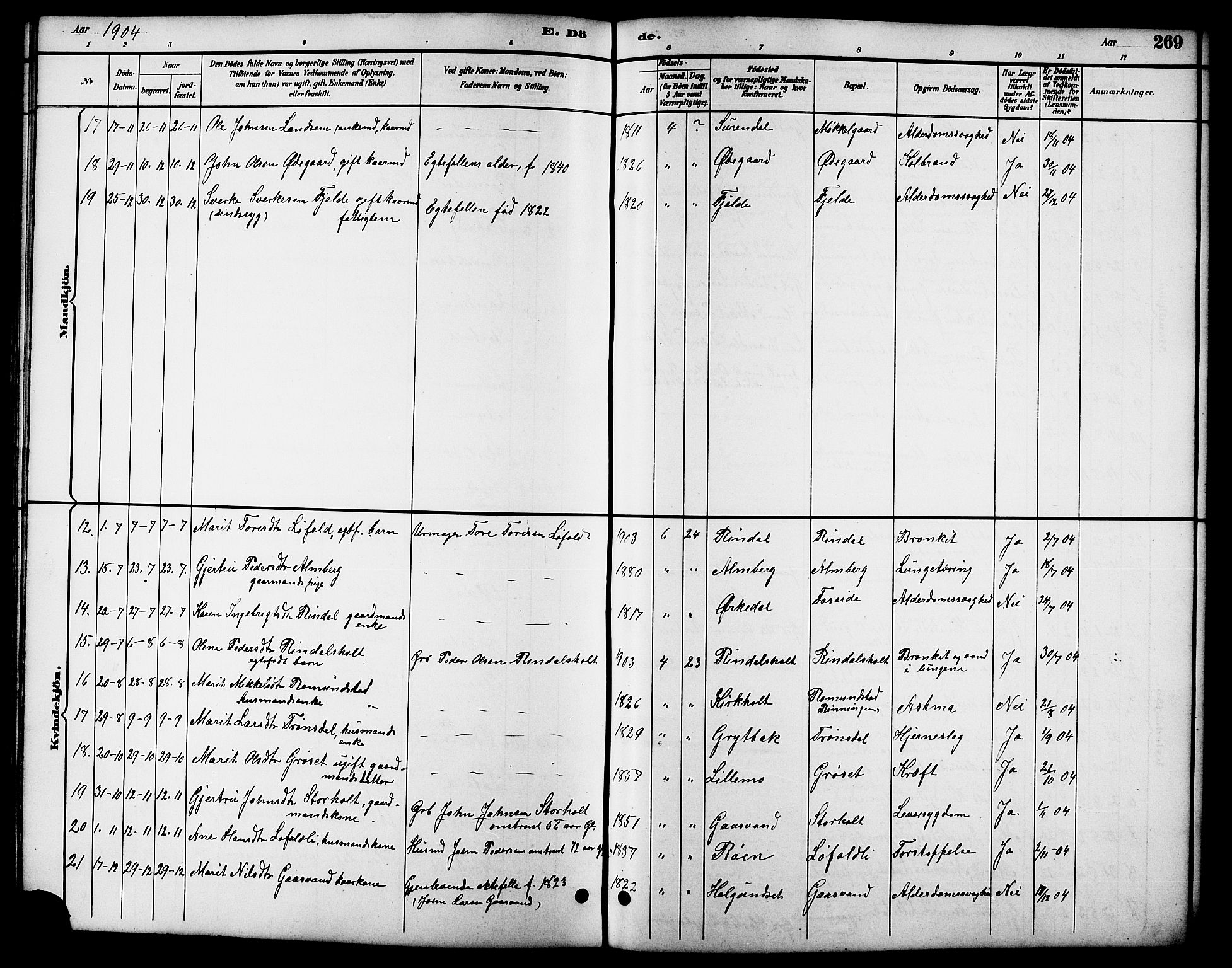 Ministerialprotokoller, klokkerbøker og fødselsregistre - Møre og Romsdal, AV/SAT-A-1454/598/L1078: Parish register (copy) no. 598C03, 1892-1909, p. 269