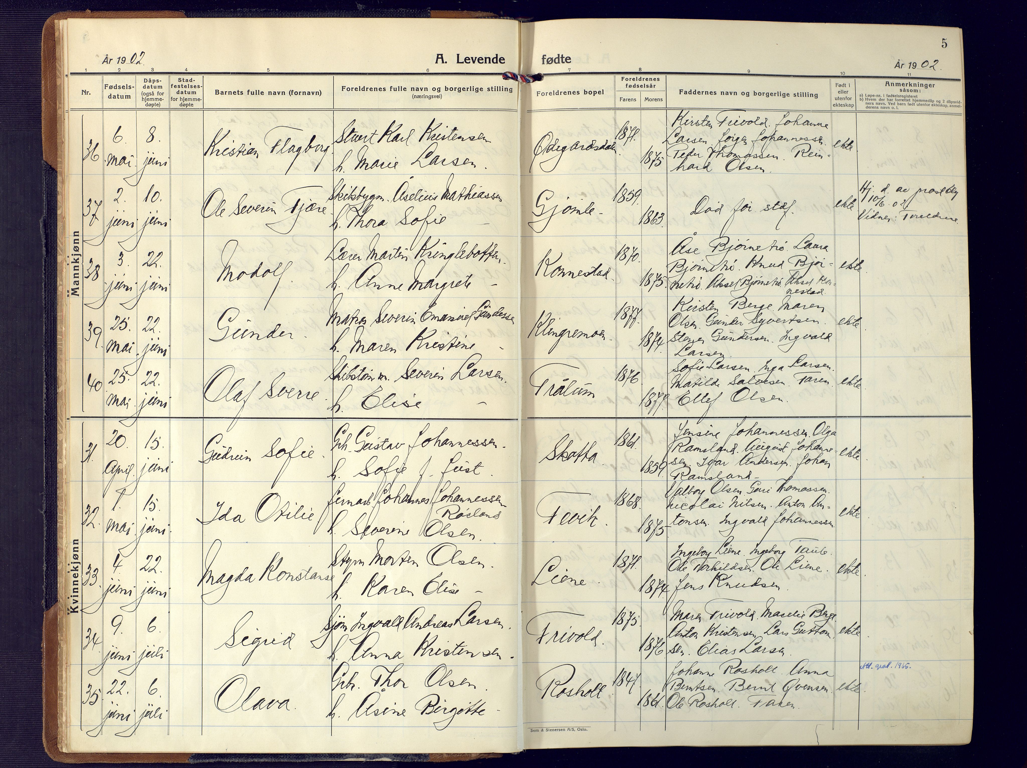 Fjære sokneprestkontor, AV/SAK-1111-0011/F/Fa/L0004: Parish register (official) no. A 4, 1902-1925, p. 5