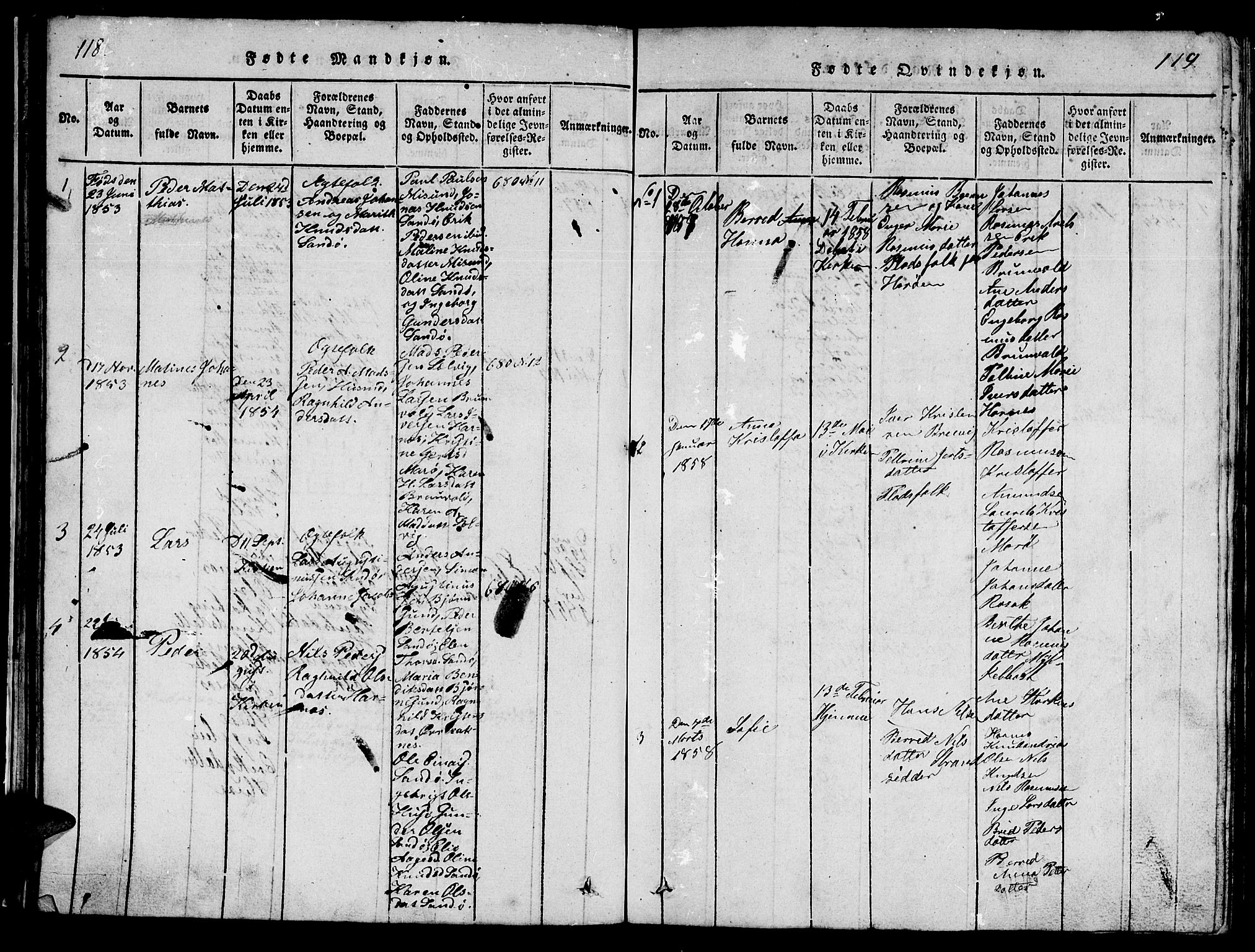 Ministerialprotokoller, klokkerbøker og fødselsregistre - Møre og Romsdal, AV/SAT-A-1454/561/L0731: Parish register (copy) no. 561C01, 1817-1867, p. 118-119