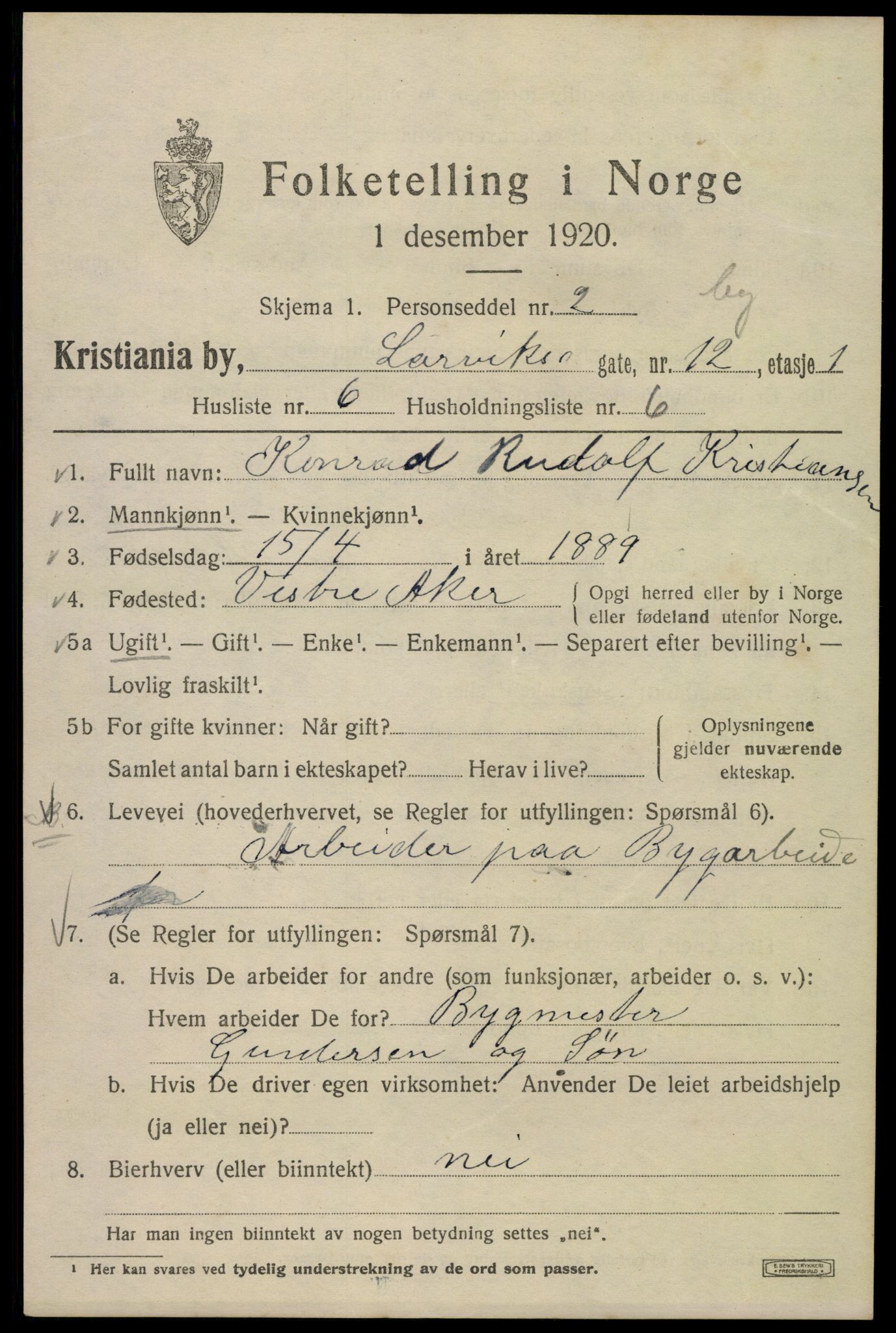 SAO, 1920 census for Kristiania, 1920, p. 361819