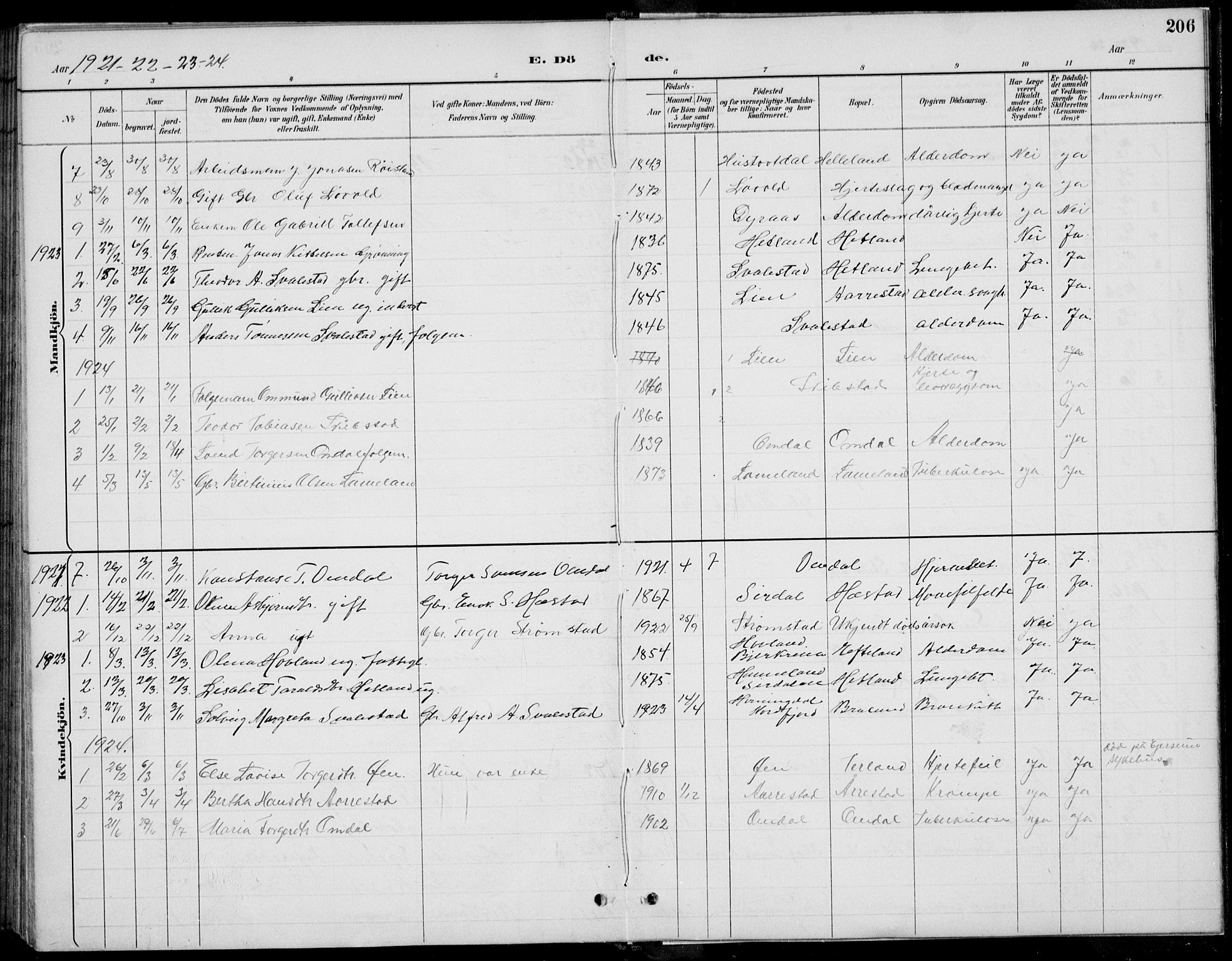 Helleland sokneprestkontor, AV/SAST-A-101810: Parish register (copy) no. B 4, 1887-1941, p. 206