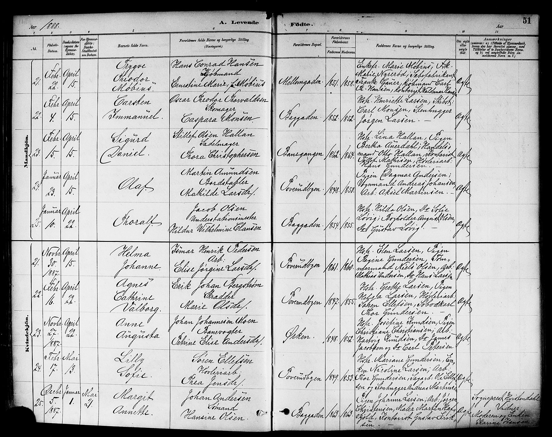Strømsø kirkebøker, SAKO/A-246/F/Fa/L0023: Parish register (official) no. I 23, 1885-1894, p. 51