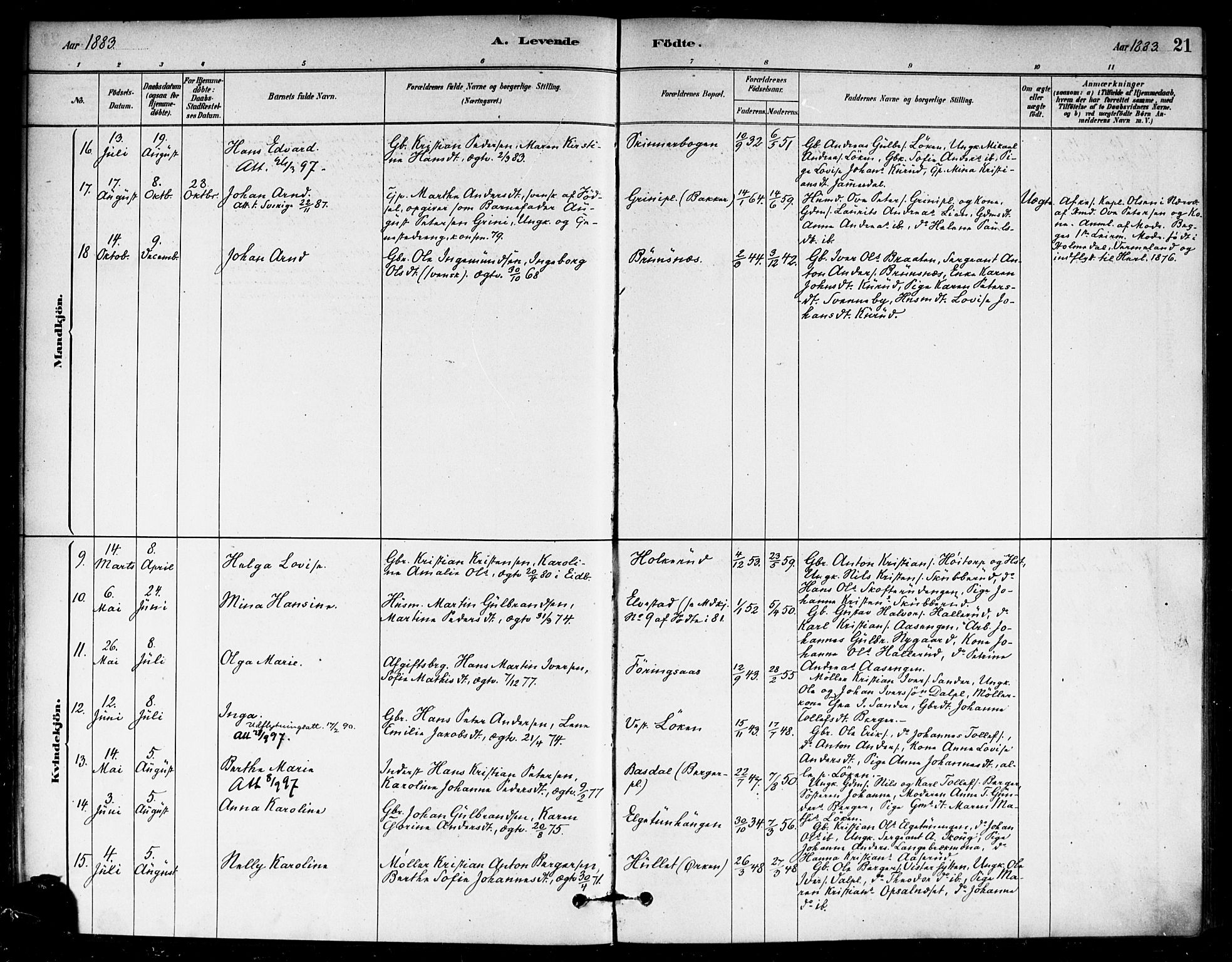 Eidsberg prestekontor Kirkebøker, AV/SAO-A-10905/F/Fb/L0001: Parish register (official) no. II 1, 1879-1900, p. 21