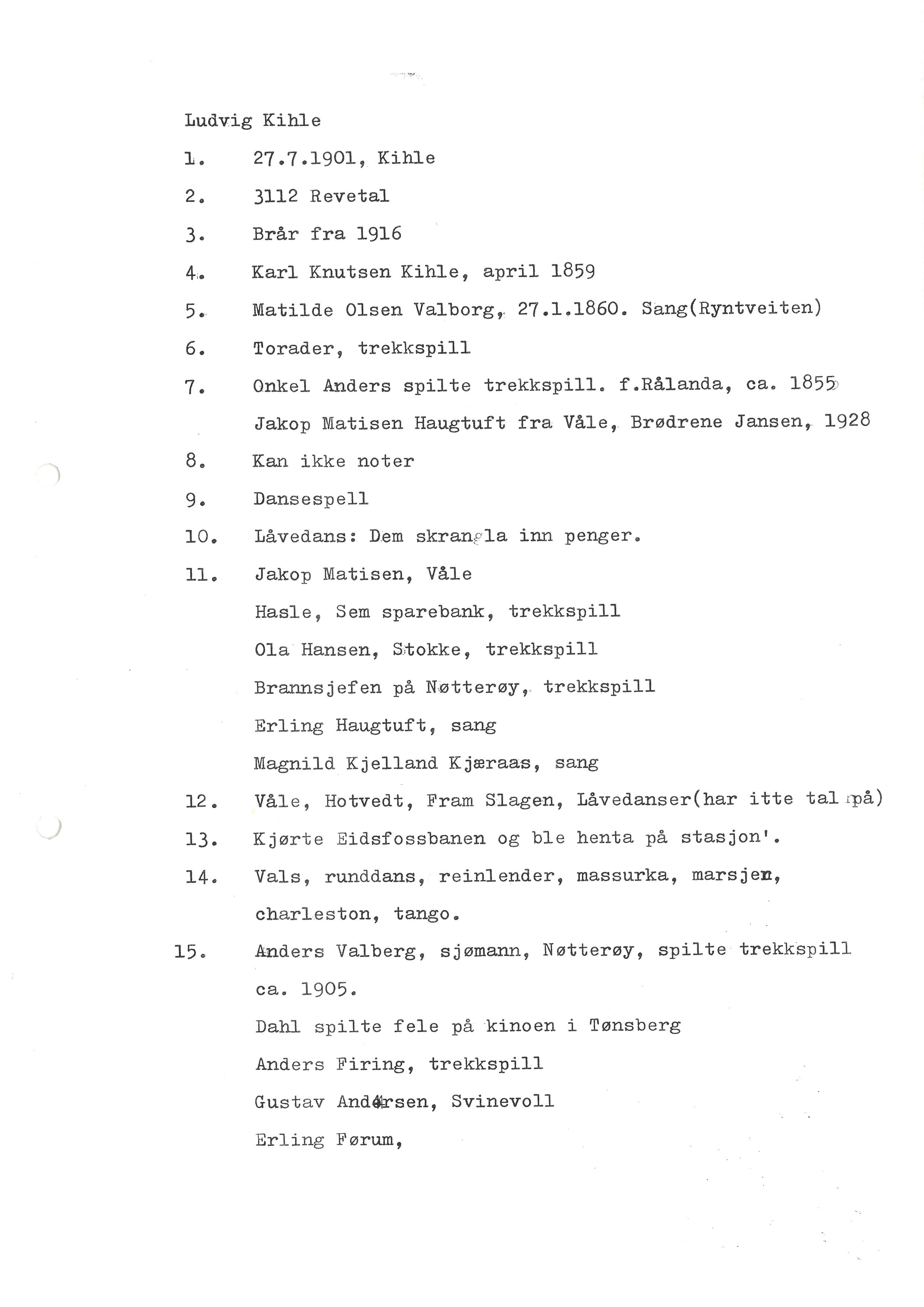 Sa 16 - Folkemusikk fra Vestfold, Gjerdesamlingen, VEMU/A-1868/I/L0001: Informantregister med intervjunedtegnelser, 1979-1986