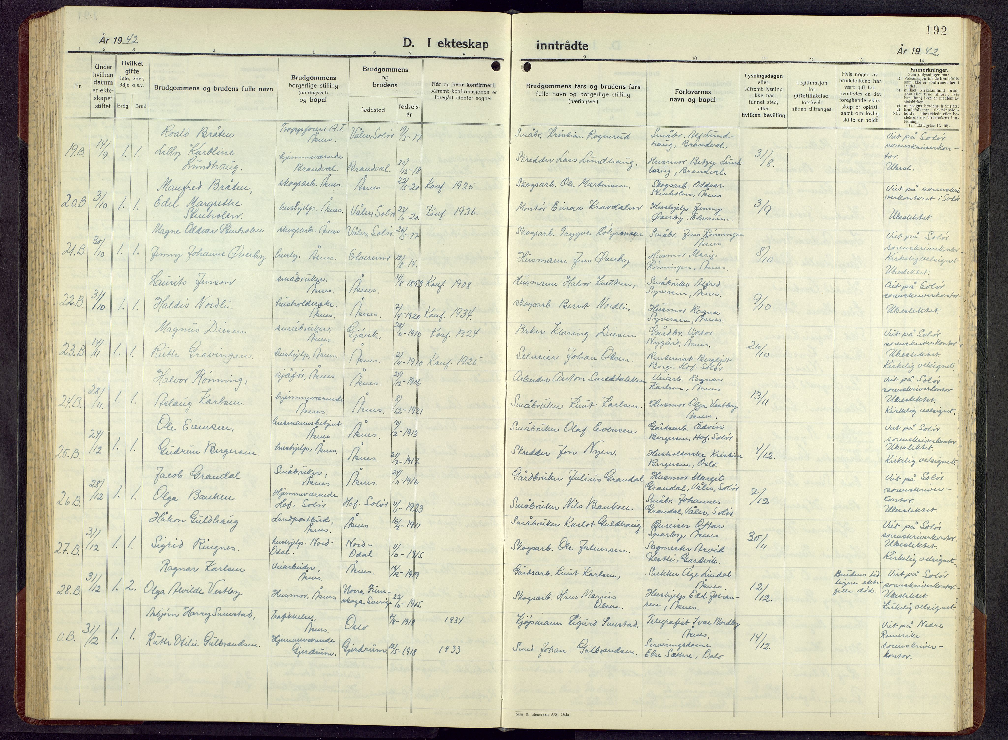 Åsnes prestekontor, AV/SAH-PREST-042/H/Ha/Hab/L0010: Parish register (copy) no. 10, 1941-1962, p. 192