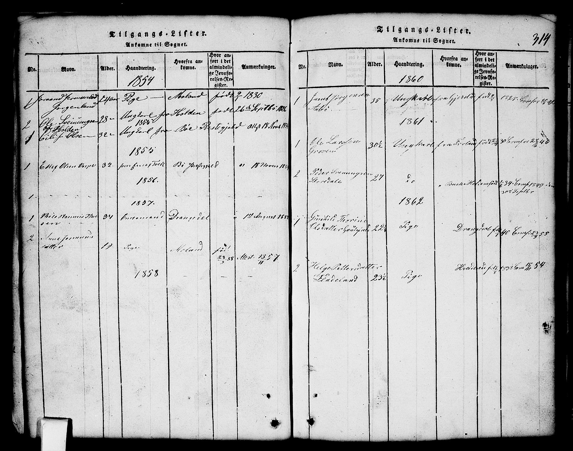 Nissedal kirkebøker, SAKO/A-288/G/Gb/L0001: Parish register (copy) no. II 1, 1814-1862, p. 314