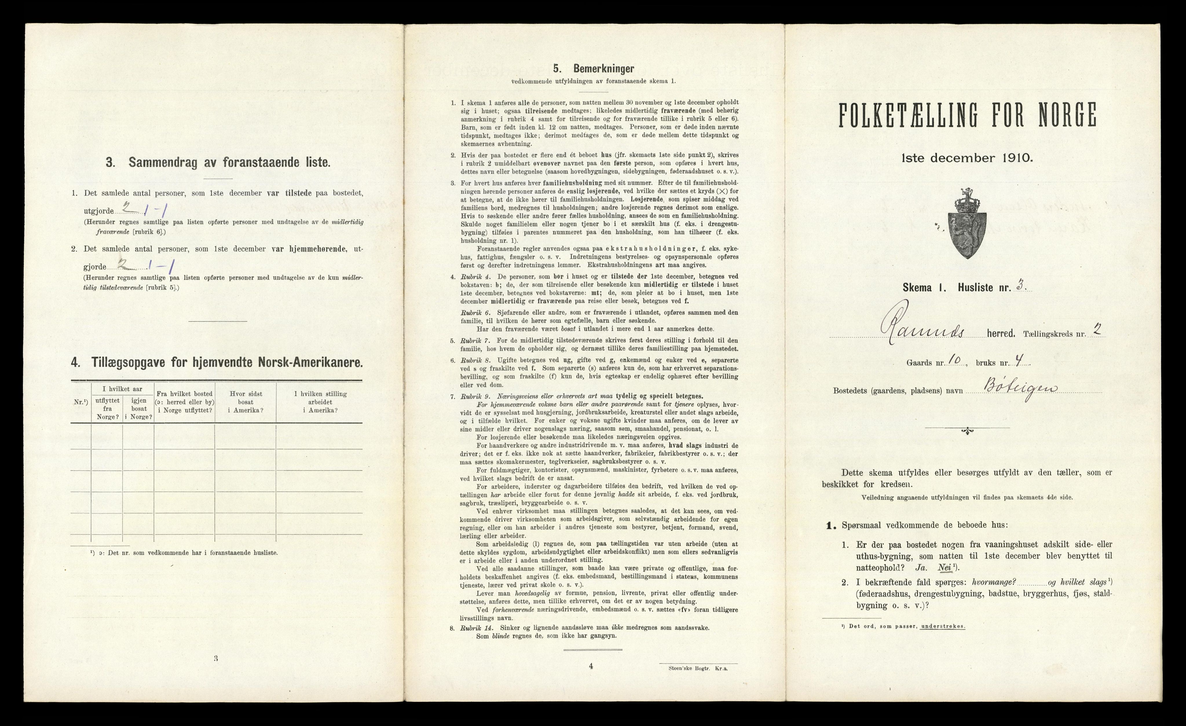 RA, 1910 census for Ramnes, 1910, p. 174