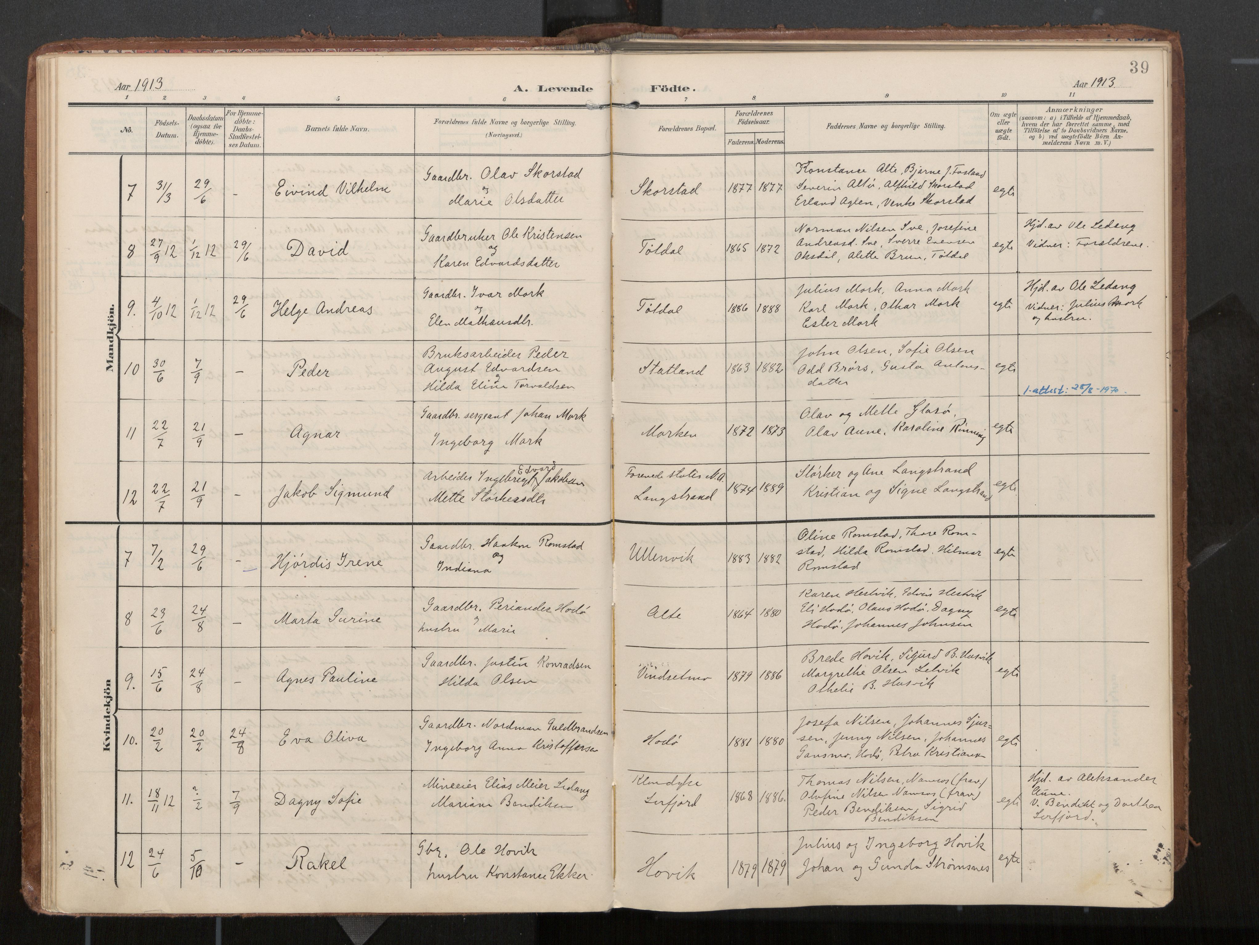 Ministerialprotokoller, klokkerbøker og fødselsregistre - Nord-Trøndelag, AV/SAT-A-1458/774/L0629: Parish register (official), 1904-1926, p. 39