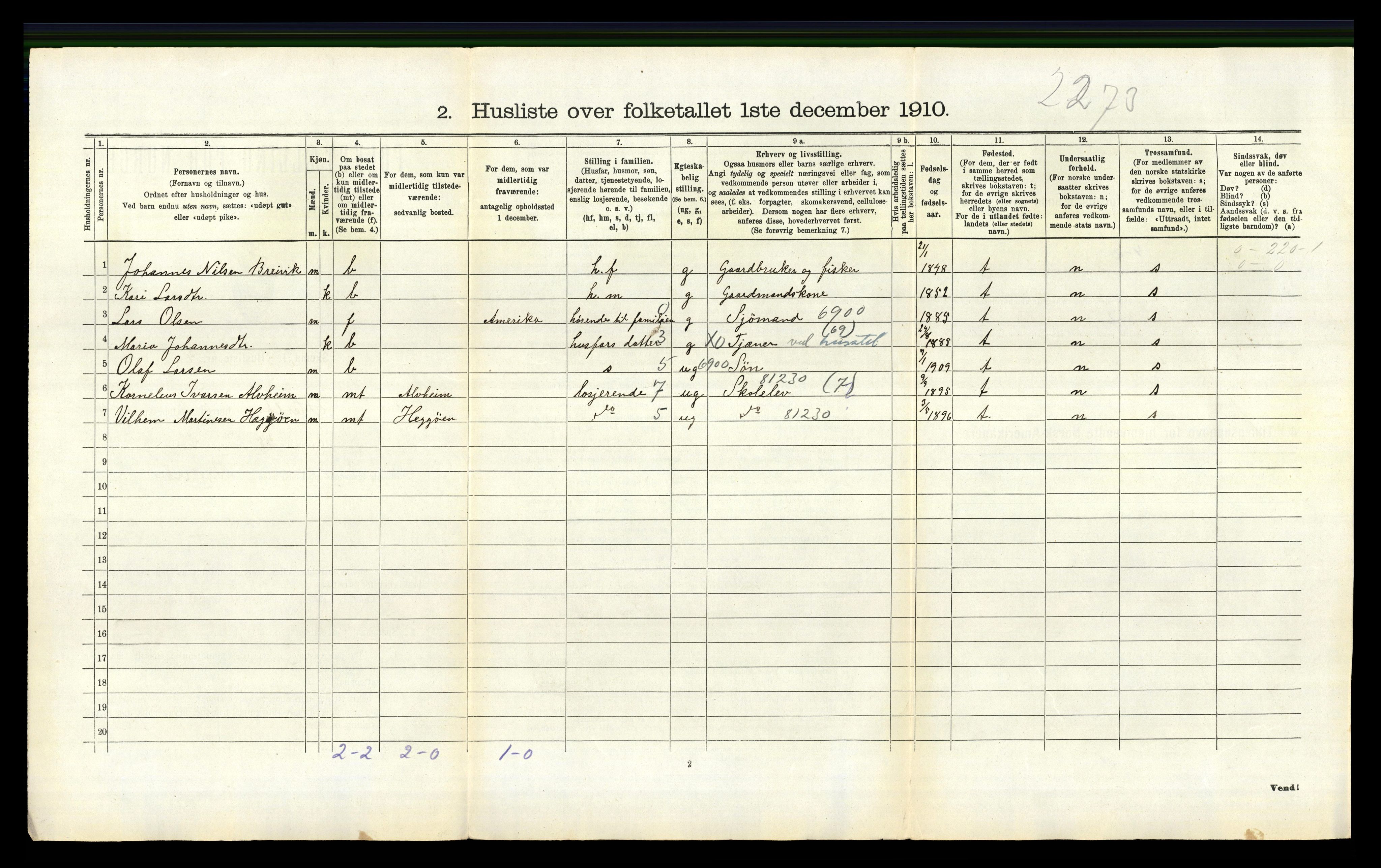 RA, 1910 census for Herdla, 1910, p. 1003