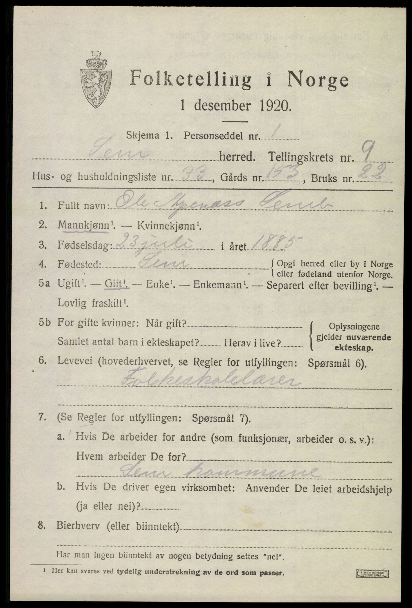 SAKO, 1920 census for Sem, 1920, p. 12931