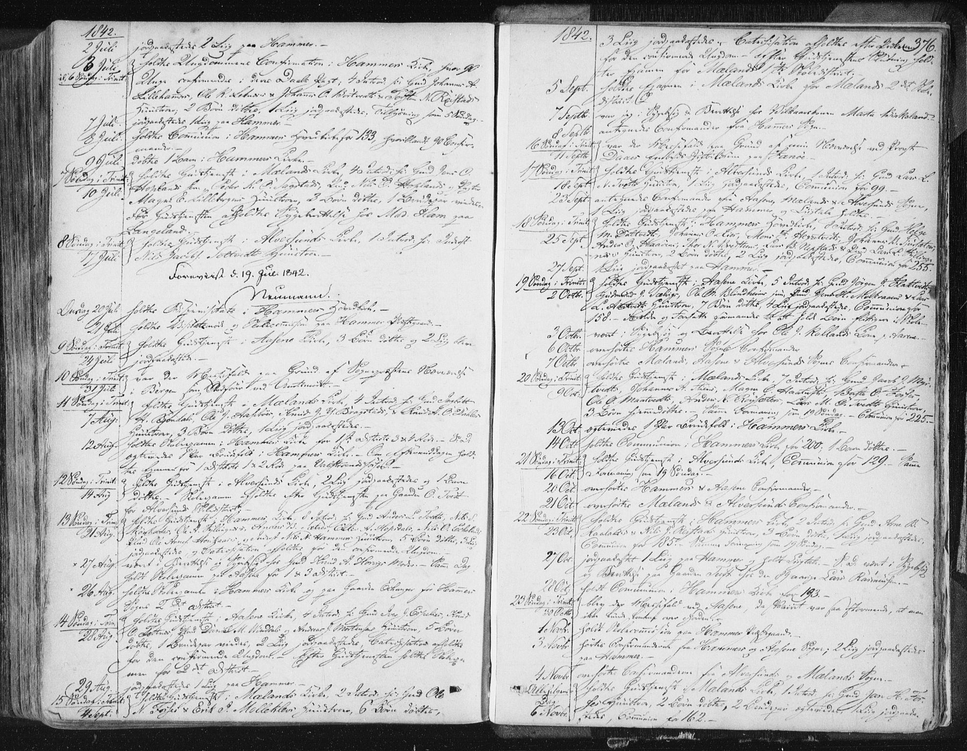 Hamre sokneprestembete, AV/SAB-A-75501/H/Ha/Haa/Haaa/L0012: Parish register (official) no. A 12, 1834-1845, p. 376