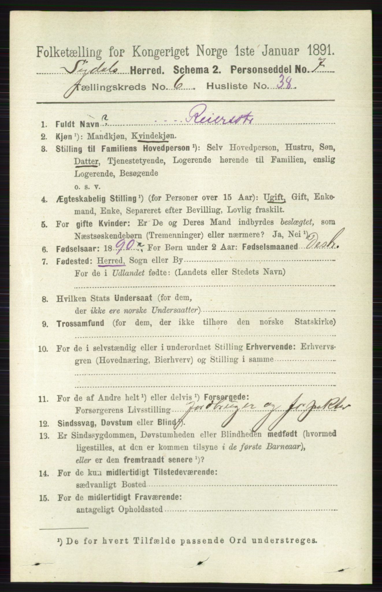 RA, 1891 census for 0621 Sigdal, 1891, p. 2633