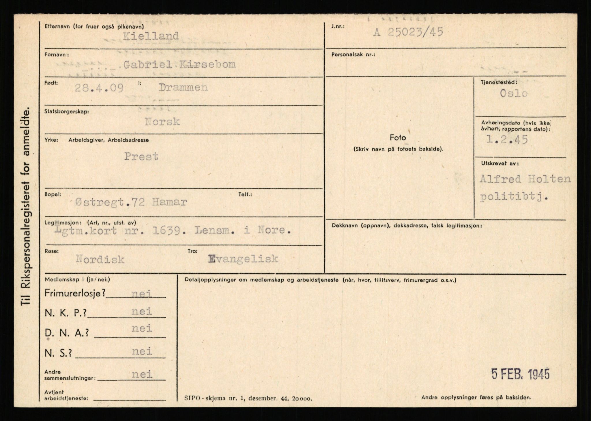 Statspolitiet - Hovedkontoret / Osloavdelingen, AV/RA-S-1329/C/Ca/L0008: Johan(nes)sen - Knoph, 1943-1945, p. 4009