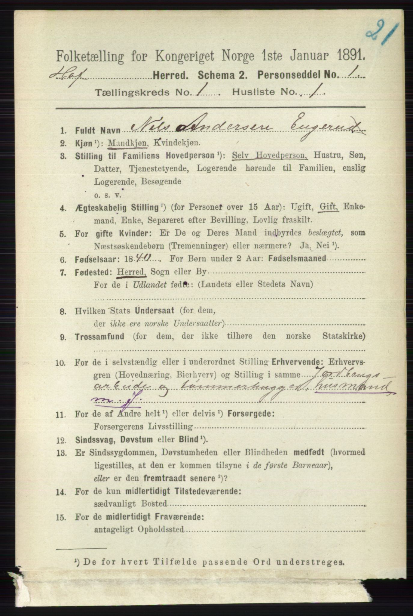 RA, 1891 census for 0714 Hof, 1891, p. 79