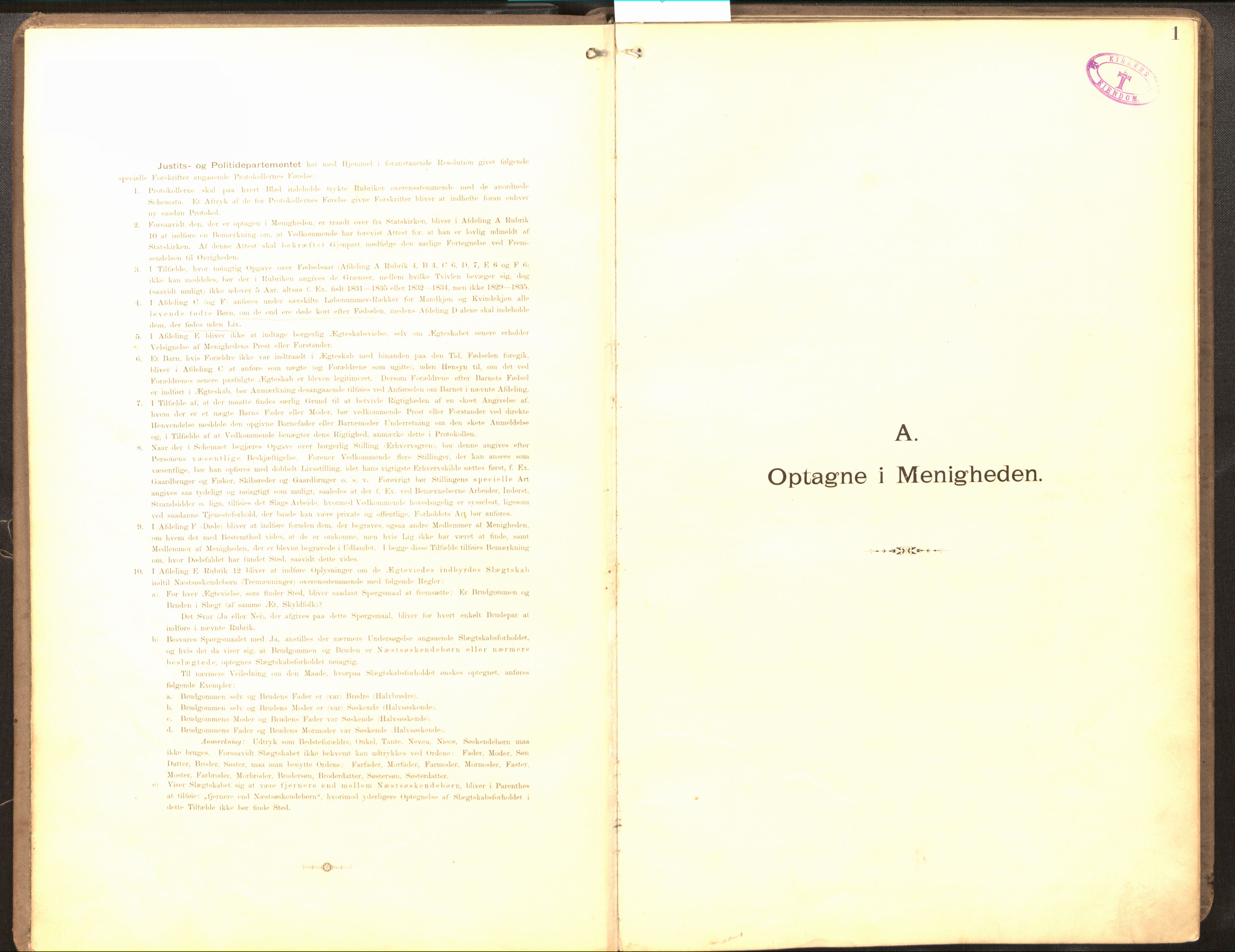 Den katolsk-apostoliske menighet, SAB/SAB/PA-0331/F/L0001: Dissenter register no. 1, 1892-1946, p. 1a